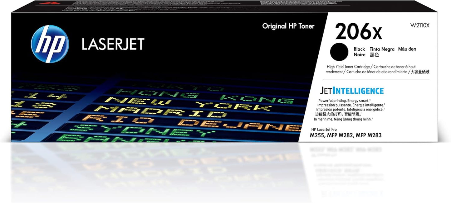 HP 206X Black High-yield Toner Cartridge | Works with HP Color LaserJet Pro M255, HP Color LaserJet Pro MFP M282, M283 Series | W2110X, Pack of 1, Black