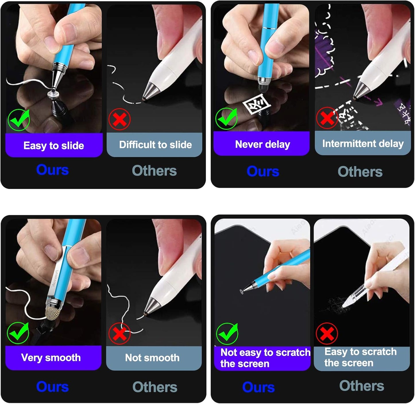 Penyeah Stylus, 4-in-1 Stylus Pen for Touch Screen, High Precision and Sensitivity Disc,Mesh,2 Sized Rubber Tips, Universal for iPhone/iPad/Android/Samsung/HP Tablets All Capacitive Touch Screens-Blue