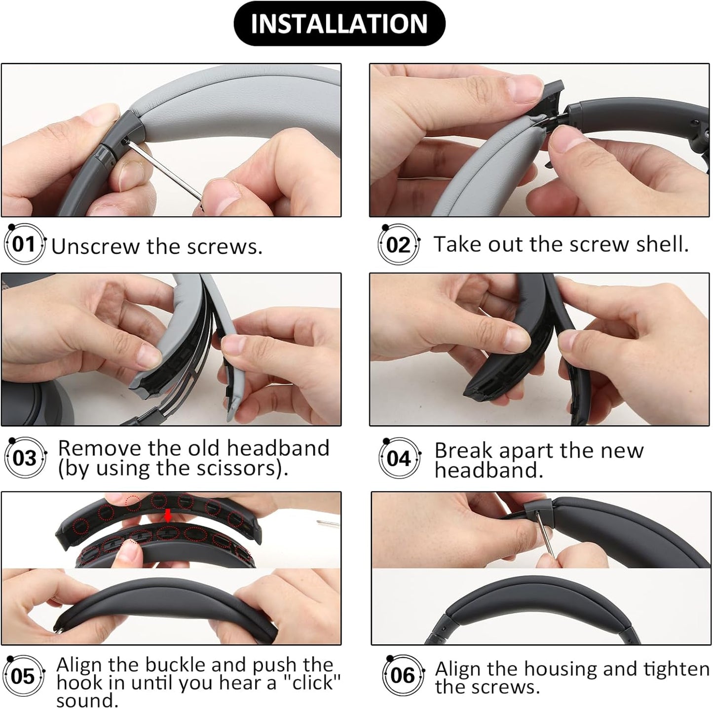 Protein Leather Headband Pad Compatible with Bose QC45 QC35 QC35 II Headphones (Dark Gray)