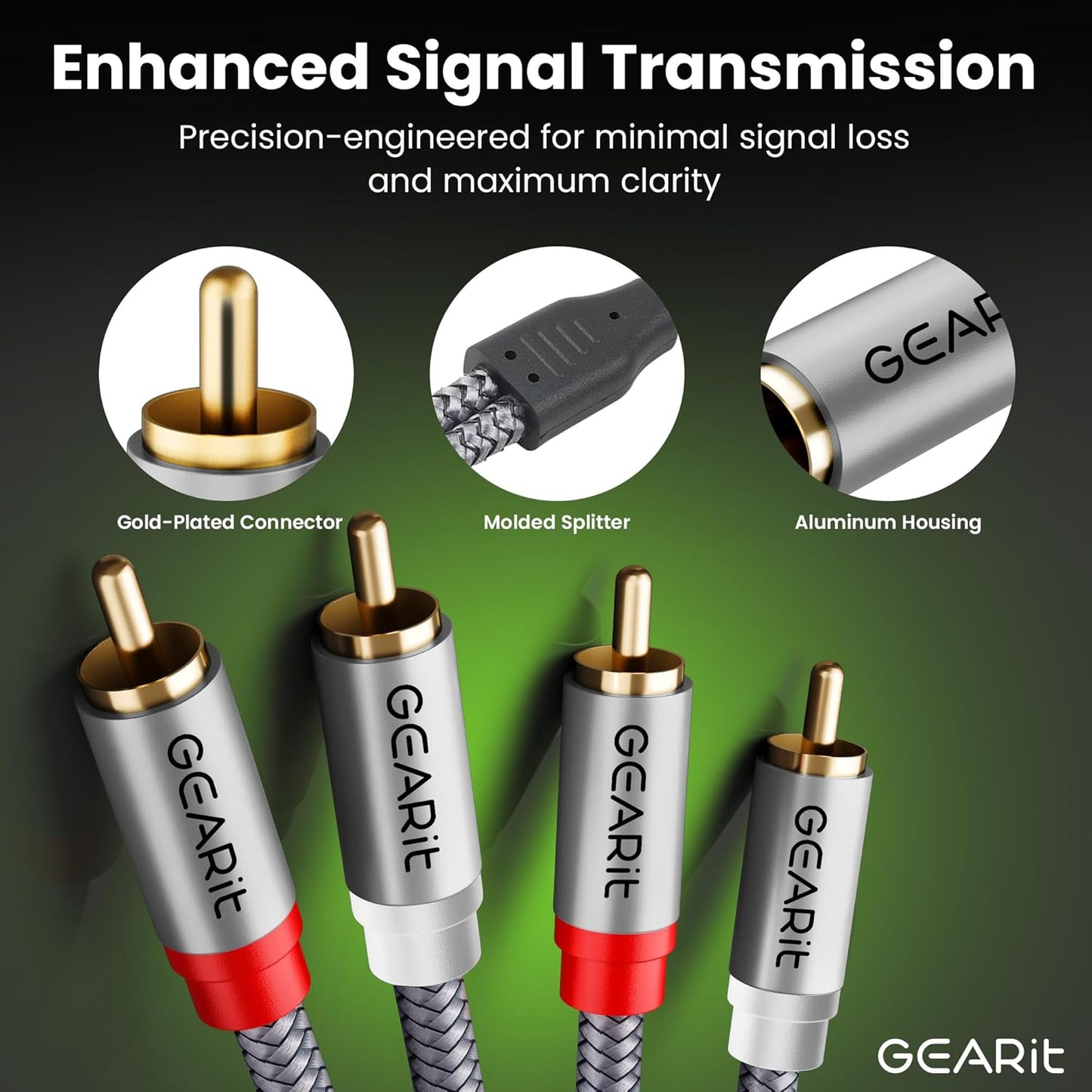 GEARit RCA Cable (6.6FT) 2RCA Male to 2RCA Male Stereo Audio Cables Shielded Braided RCA Stereo Cable for Home Theater, HDTV, Amplifiers, Hi-Fi Systems, Car Audio, Speakers, 6.6 Feet