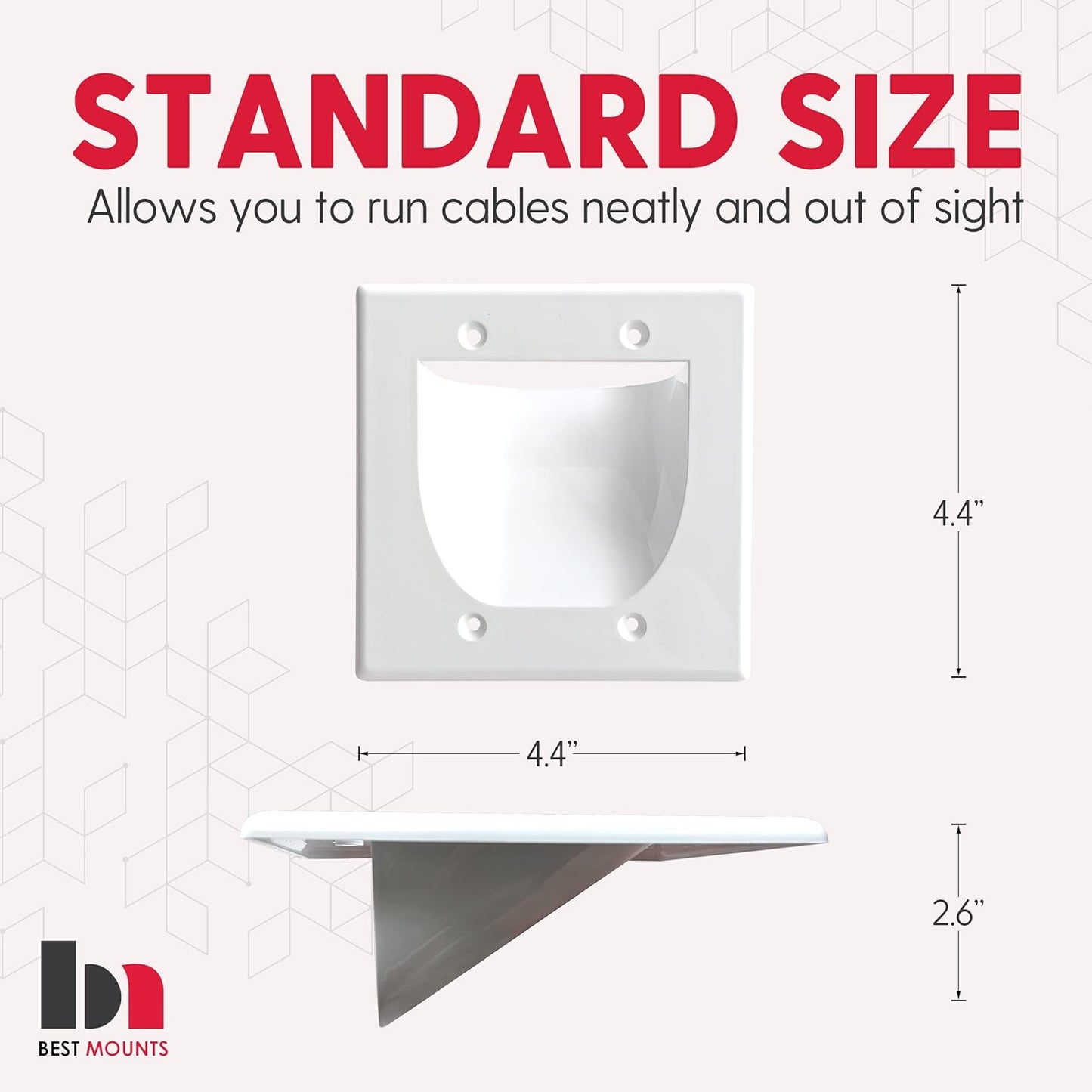 BestMounts - 144 Pack In Wall Cable Management TV Cord Hider for Wall Mounted TV - Recessed Wall Plates Cable Pass Through - Dual Gang Behind Wall Cable Management up to 8-10 Low Voltage Cords