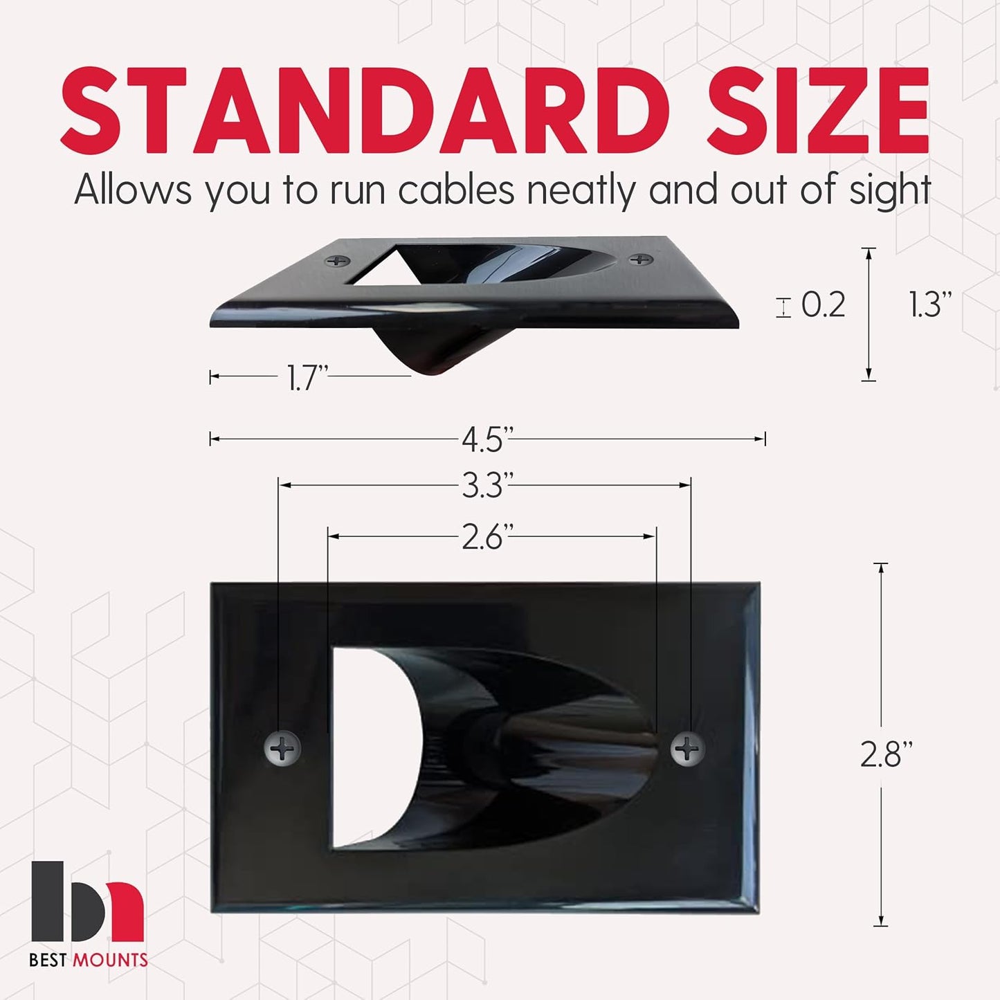 BestMounts - 1 Pack In Wall Cable Management Kit - Recessed Wall Plate Cable Pass Through Pair with Single Gang Low Voltage Mounting Bracket - TV Cord Hider for Wall Mounted TV ETL Listed