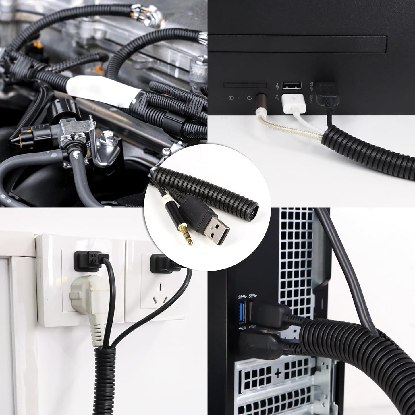 Split Wire Loom Tubing,10,25ft Cord Protectors from Pets No Chew, Flexible Wire Covers Cord Protectors, Protective Split Cable Sleeve for Automotive Home Industrial Wires(Black, 0.46inch-25ft)