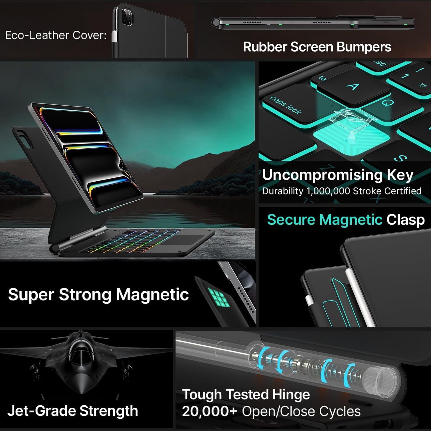 typecase Edge Keyboard Case for iPad Pro 11-inch (M4) 2024,Magic Keyboard with 11 Colors Backlight for iPad Pro 11,Keyboard Case with Pencil Holder,Multi-Touch Trackpad, Easy-Set Magnetic Stand,Black