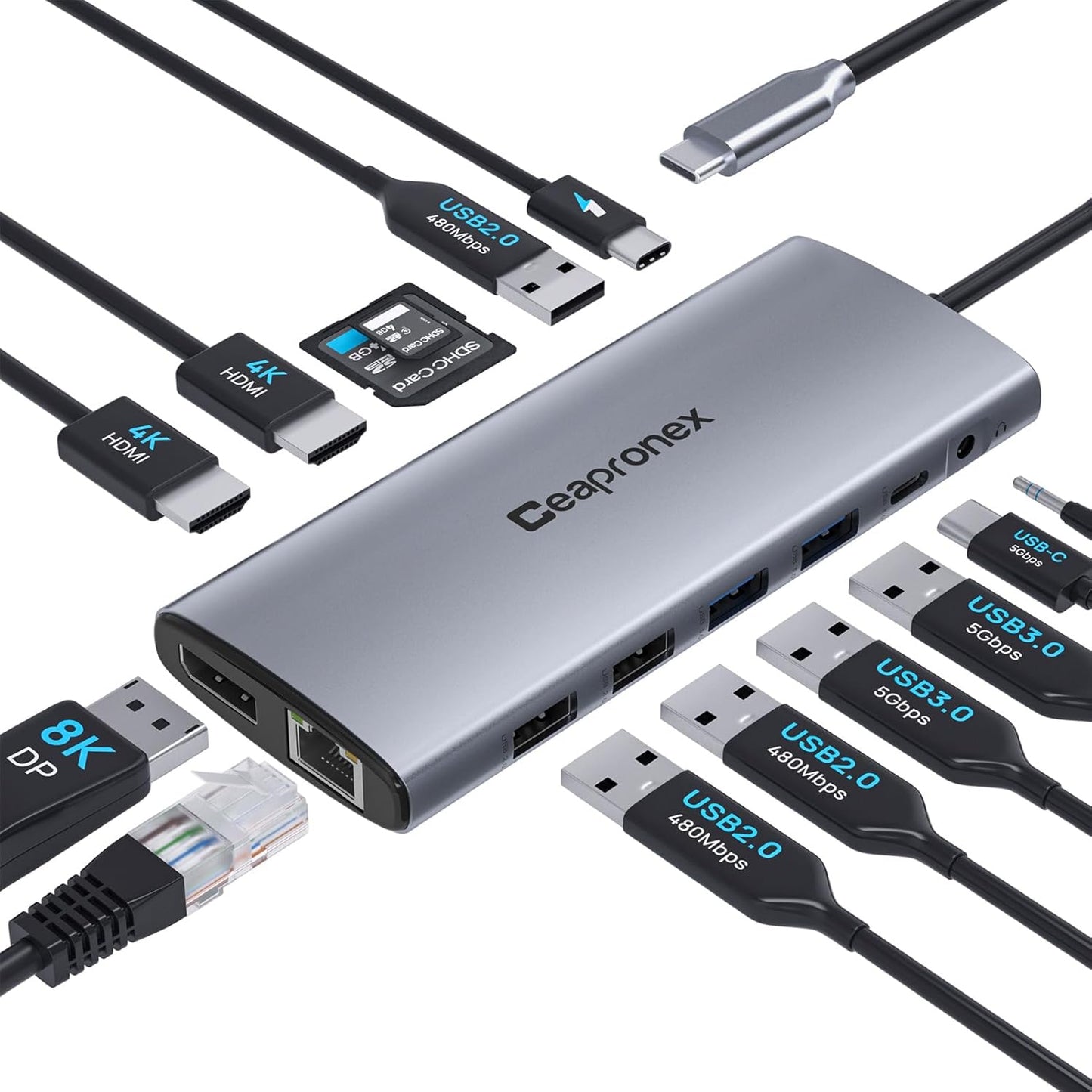 USB C Docking Station UBS C Hub for Laptop Dual Monitors 14 in 1 Multiport Dongle Dock with 2* HDMI +DP+USB C/A 100w PD+Ethernet+Data Transfer for MacBook/HP/Dell/Lenovo Thinkpad/iPad/Mac