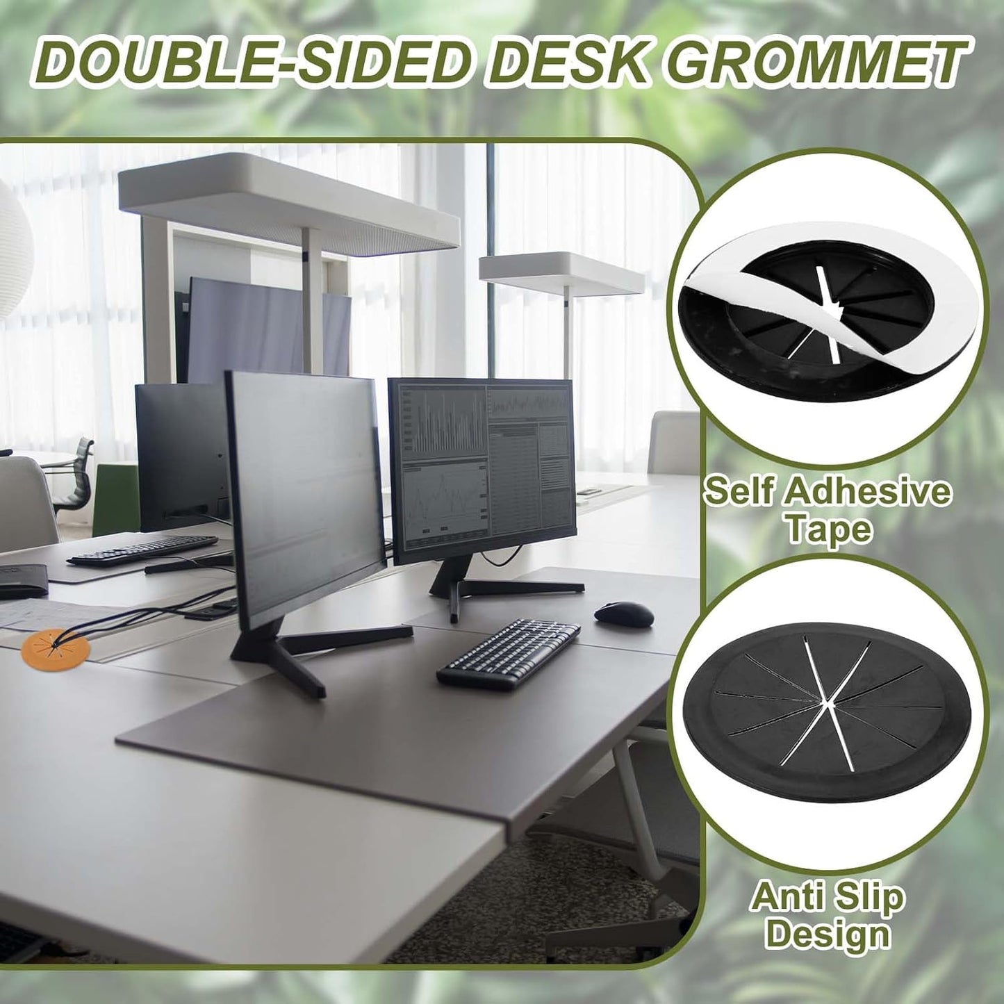 PATIKIL Desk Grommet 3-3/16", 4 Pcs Round Cable Grommet Cord Hole Cover with Adhesive Tape Flexible Table Wire Organizer for Office Home Table Countertop, Black