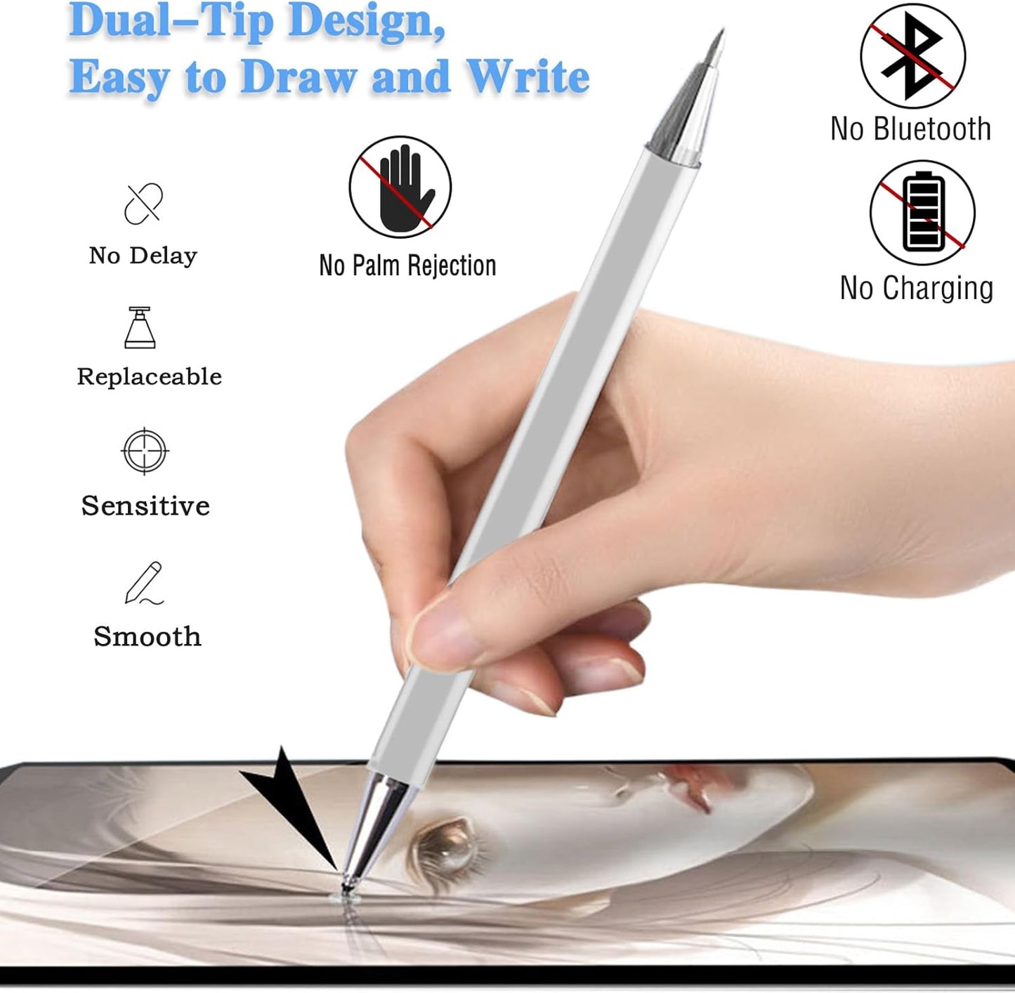 Stylus Pens for iPad, Luntak 3 in 1 Ballpoint Pen, Fiber Tip & Clear Disc Capacitive Stylus iPad Pencil for Apple iPhone/iPad Pro/Mini/Air/Android/Microsoft/Surface All Capacitive TouchScreen - Silver