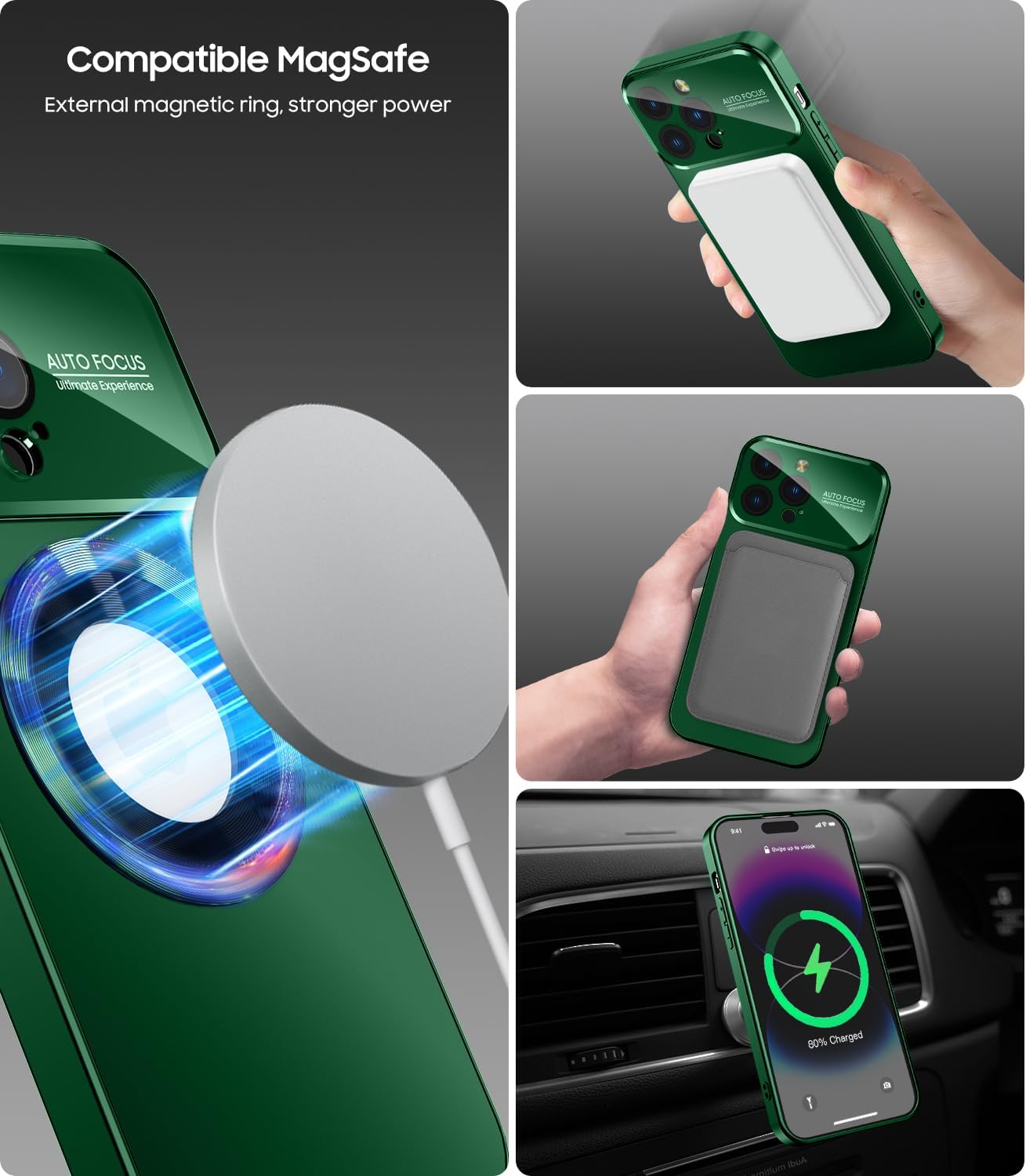 Magnetic for iPhone 12 Pro Case, Compatible with MagSafe, Built-in Camera Lens Protector, Logo View, Military Grade Drop Proof Phone Case Cover, Green