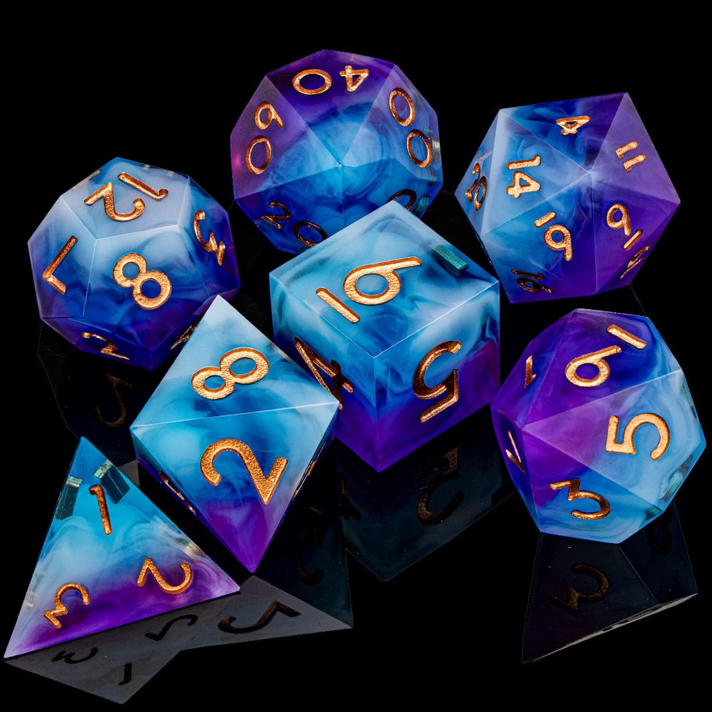 ARUOHHA DND Sharp Edged Dice Set, 7pcs Translucent Polyhedral Dice Set with Gift Box, Resin D and D Dice Set RPG Role Playing Game D20 D12 D10 D8 D6 D4