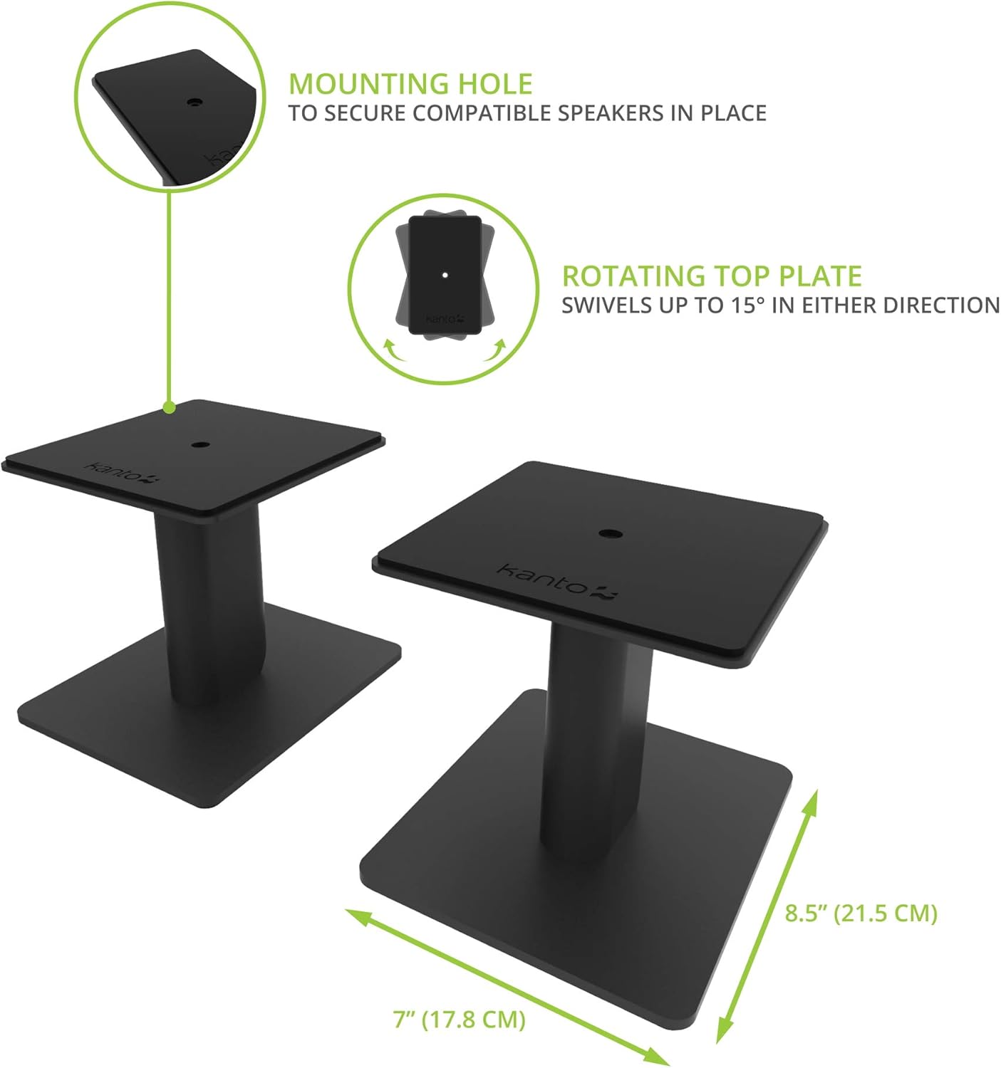 Kanto SP6HD Desktop Speaker Stands for Medium/Large Bookshelf Speakers & Mid-Size/Full-Size 4”-7” Studio Monitors | 6" Tall | Black | Pair