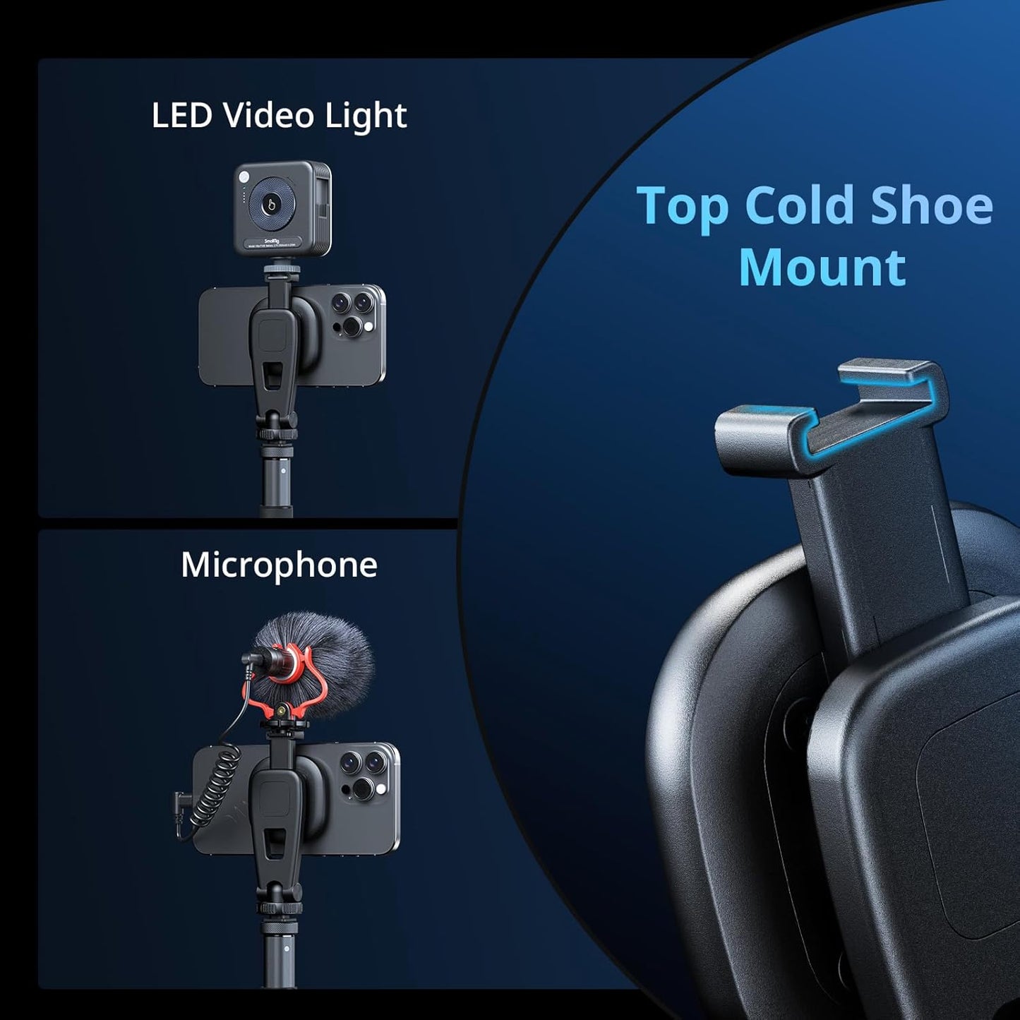 SMALLRIG AC-10 Magnetic Attachable Phone Clamp, with Cold Shoe Mount and 1/4"-20 Threaded Hole, for iPhone 16/15 / 14/13 / 12 Series, 90° Tilt for Recording, Live Streaming - 5283