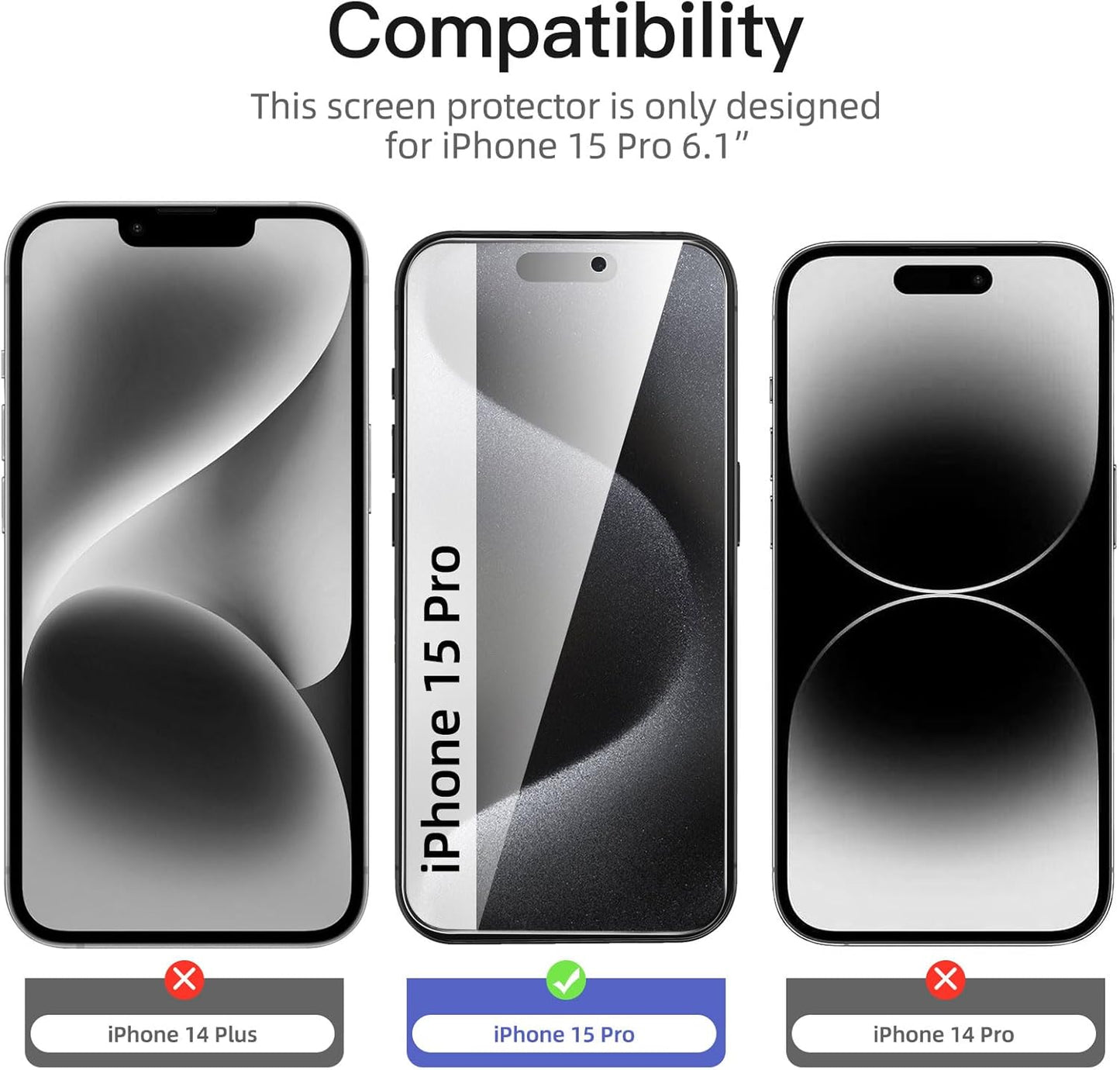 NEW'C 3 Pack Privacy for iPhone 15 Pro Screen Protector (6.1 inches), Anti-Spy Tempered Glass Film,Case Friendly Ultra Resistant,Balanced 28-Degree Privacy Angle - Easy installation tool included