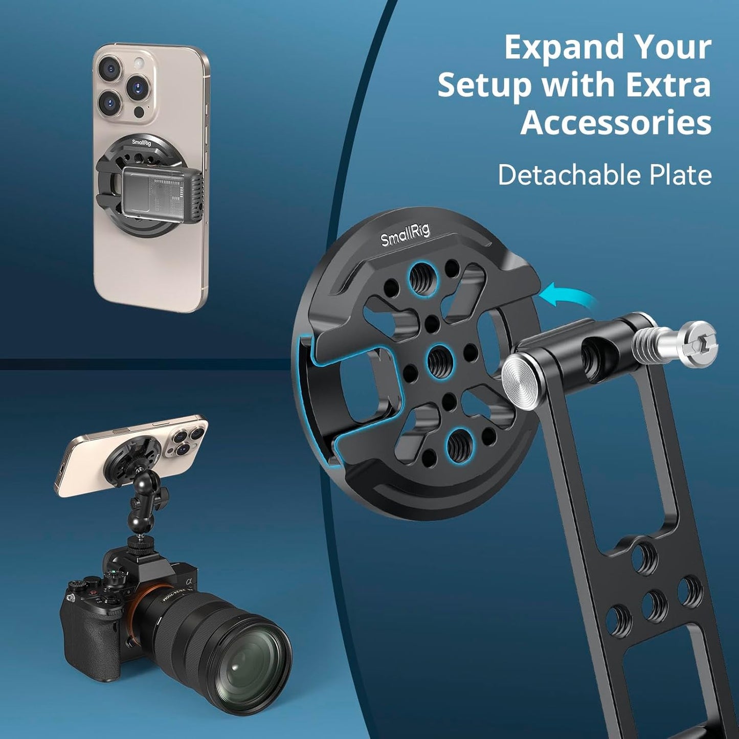 SMALLRIG Magnetic Metal Phone Mount with Cold Shoe Mount, Adjustable Rotatable Phone Tripod Holder Adapter for iPhone 17/16/15, Camera Monitoring, Tripods, Stabilizers - 5156