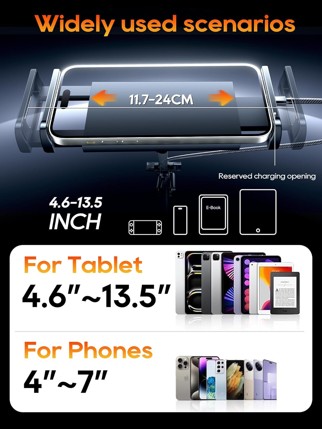 Universal Tablet Stand, Adjustable with Light, Compatible with iPad/iPhone/iPad Pro/N-Switch, or Other 4.513.5 Inches Devices (Black)