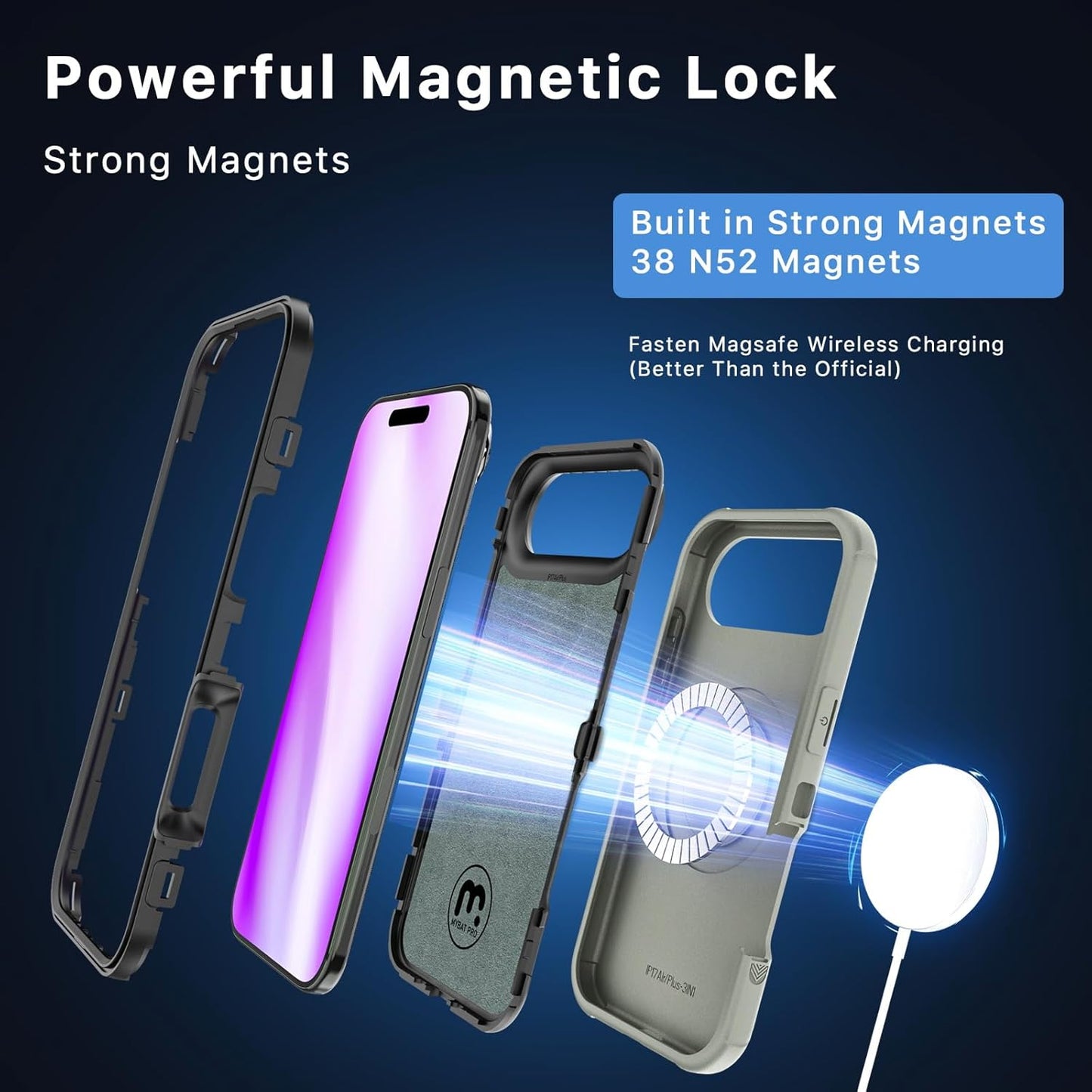 M MYBAT PRO for iPhone Air Case with Belt Clip Holster,[Compatible with Magsafe] w/Screen Protector,Anti-Drop,Shockproof,w 360°Rotating Kickstand,Heavy Duty Protection (Natural Titanium)