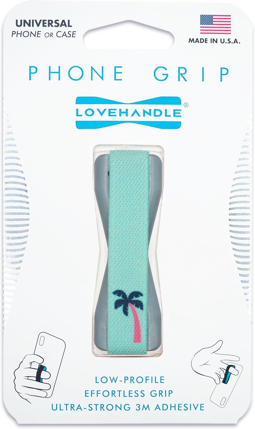 LOVEHANDLE Universal Phone Grip for Smartphones & Mini Tablets - Phone Holder for Hand - Wireless Charging Compatible - Made in The USA - Palm Tree