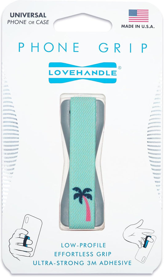 LOVEHANDLE Universal Phone Grip for Smartphones & Mini Tablets - Phone Holder for Hand - Wireless Charging Compatible - Made in The USA - Palm Tree