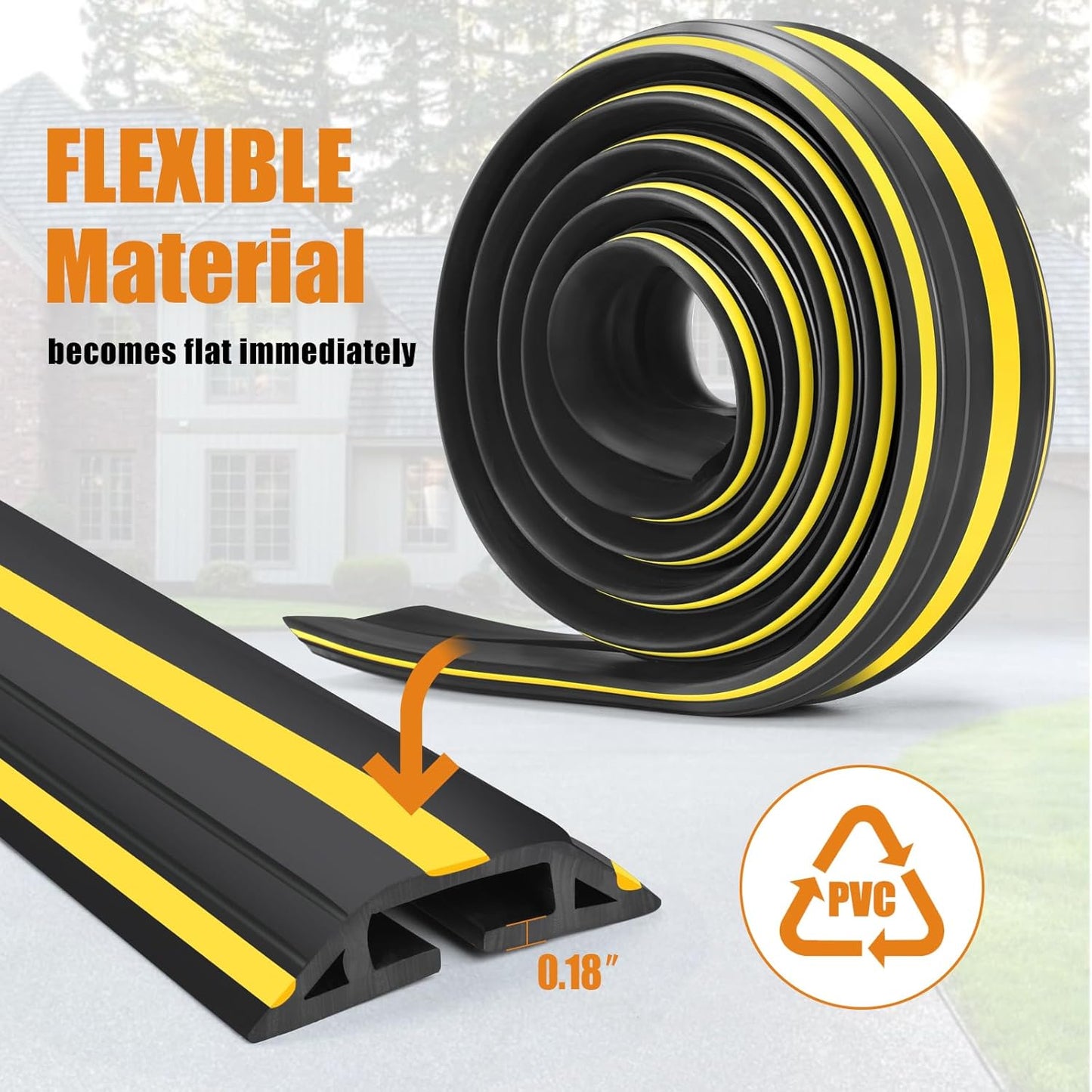 4 ft Cord Covers for Wires on Floor, Heavy Duty PVC Duct Floor Cord Cover, Floor Cable Cover Easy to Unroll Prevent Trip Hazard for Home Office or Outdoor Settings