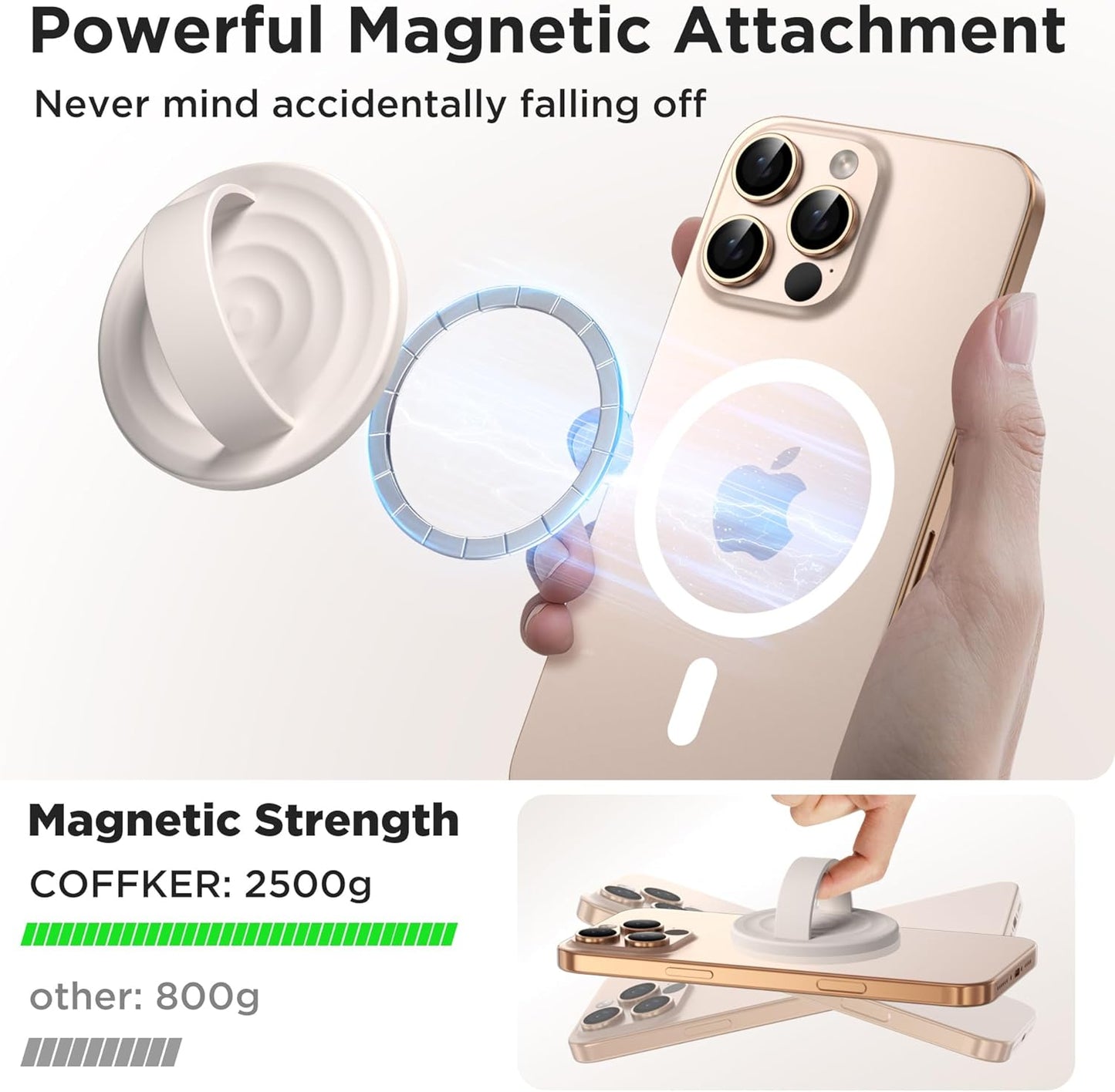 Magnetic Phone Ring Grip Holder, Silicone Finger Loop Grip, Compatible with MasSafe, Back of Phone for iPhone Pro Max/Plus/16/15/15/14/13/12 Series, Stone