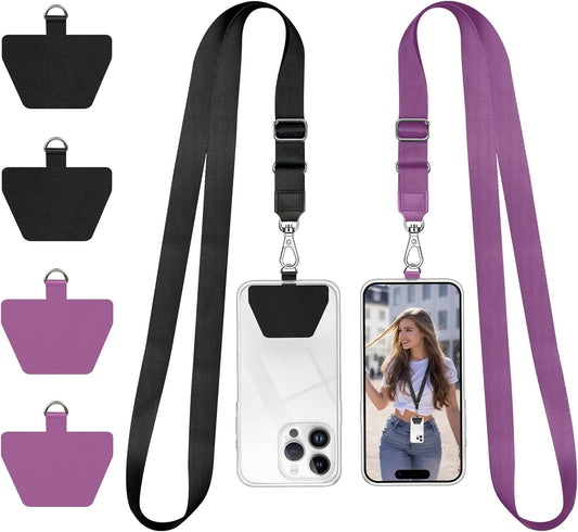 Doormoon Cell Phone Lanyard, Cellphone Lanyard Universal Adjustable Phone Neck Strap Leash Charm Phone Accessorie for Smartphone Safety Tether System, 2 Pack, Black Purple