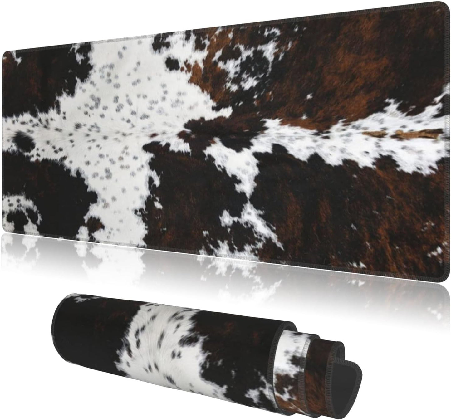 Mouse Pads Western Highland Cowhide Ranch Style Large Mouse Pad, Gaming Mousepad, Keyboard and Mouse Pad with Stitched Edges,PC Desk Mat for Game,Work,Office(31.5"*11.8")
