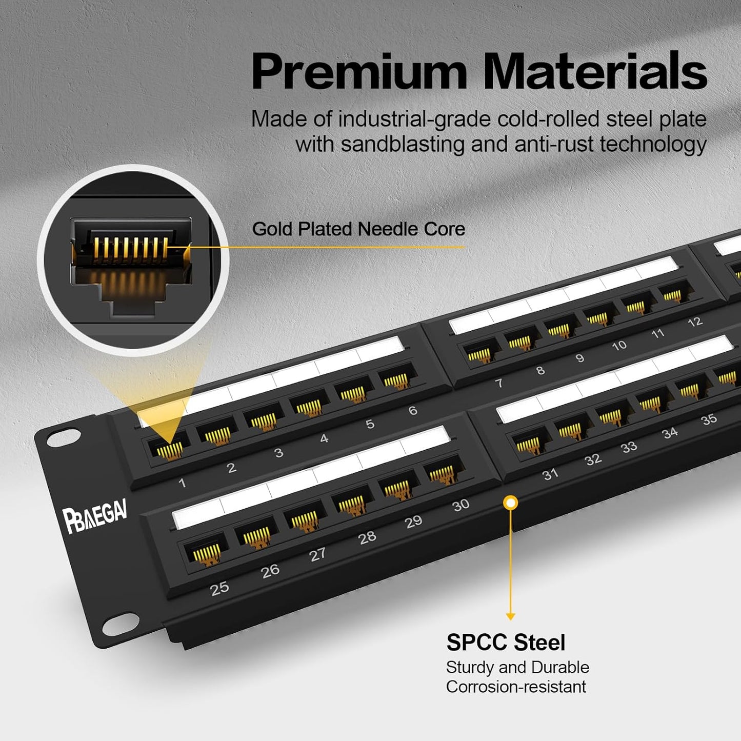 Patch Panel 48 Port Cat6【EC Listed】 2U Network Patch Panel Rackmount Punch Down19 inch RJ45 for 10 Gigabit Network,110 or Krone Impact Tools Compatible Without Cable Management(Cat6)