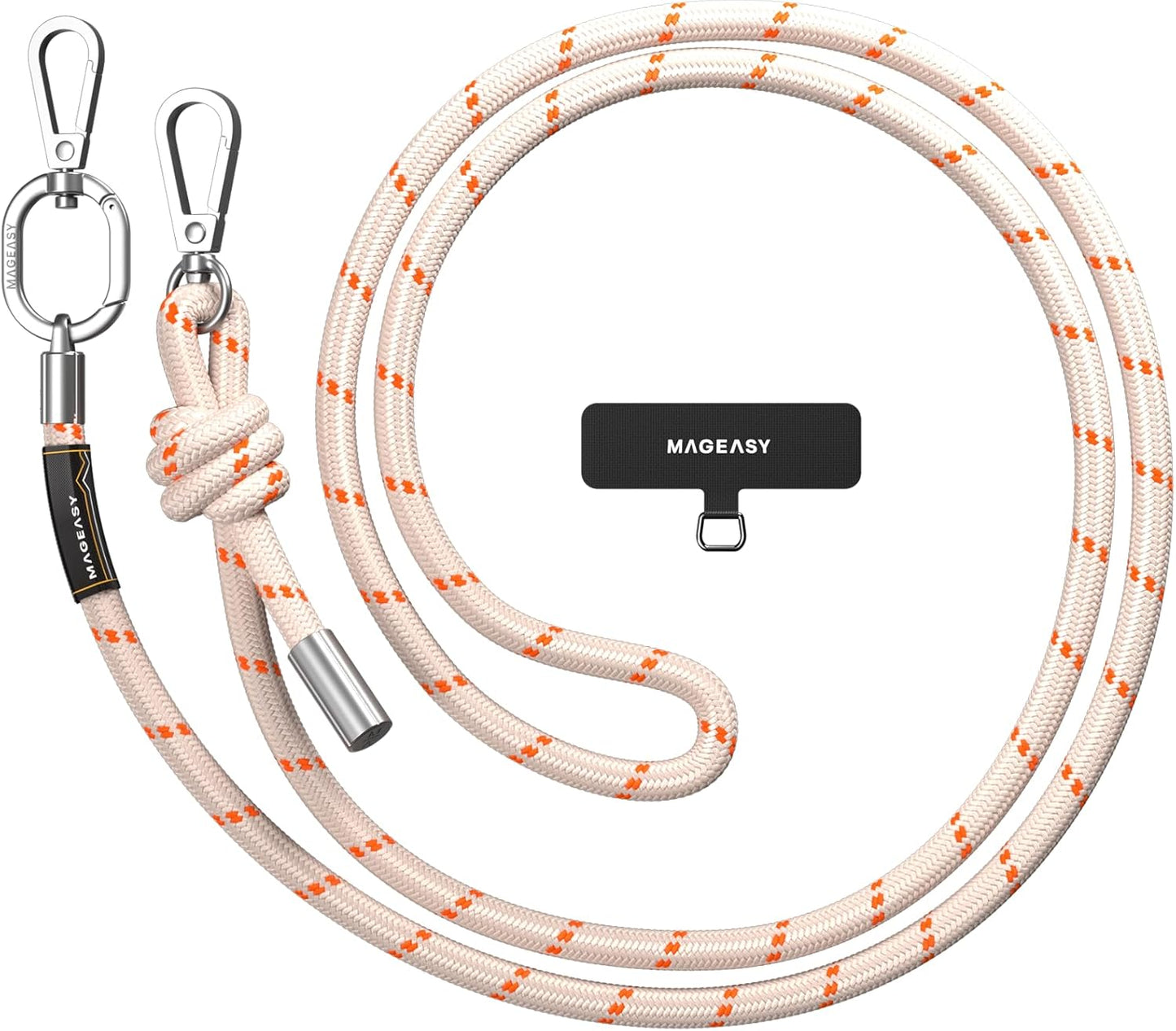 MAGEASY Universal Cell Phone Lanyard - Anti-Theft Thick Rope Crossbody Phone Strap for iPhone 16 Pro Max & Most Smartphones, for Men & Women | 8.3mm Beige/Orange