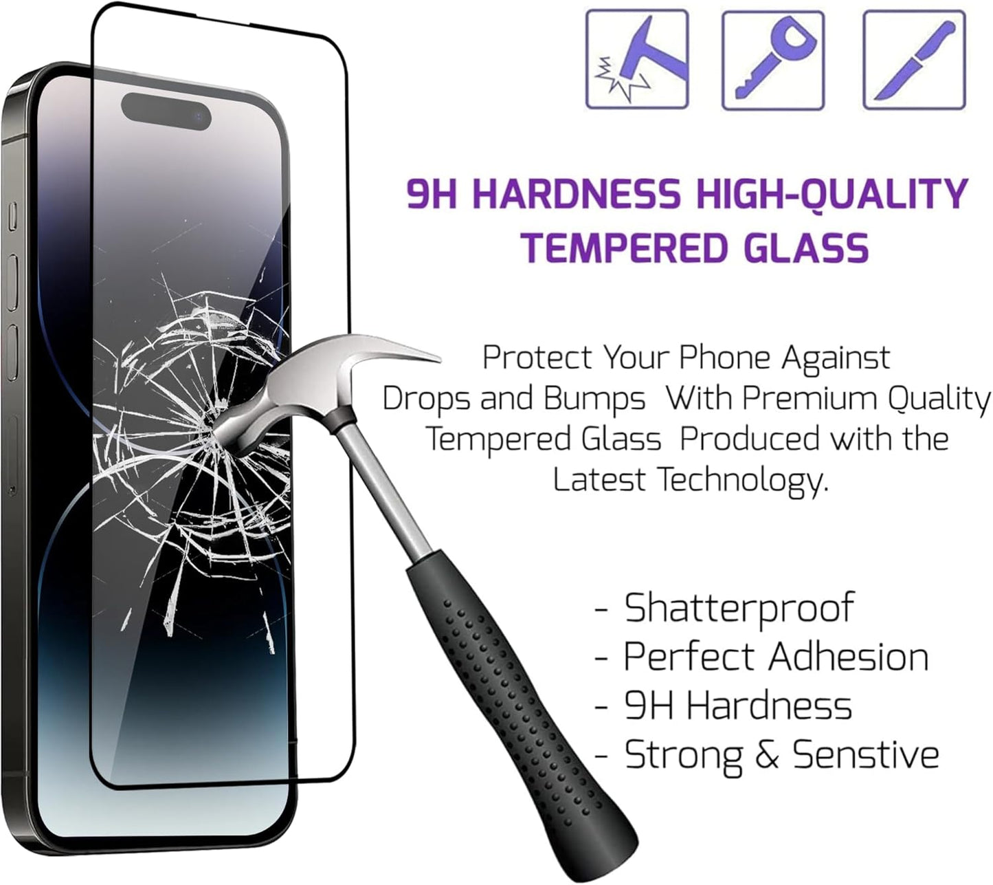For iPhone 14 Pro Max Screen Protector Tempered Glass [Black Edge] Compatible with Apple Dynamic Island (2 Pack)