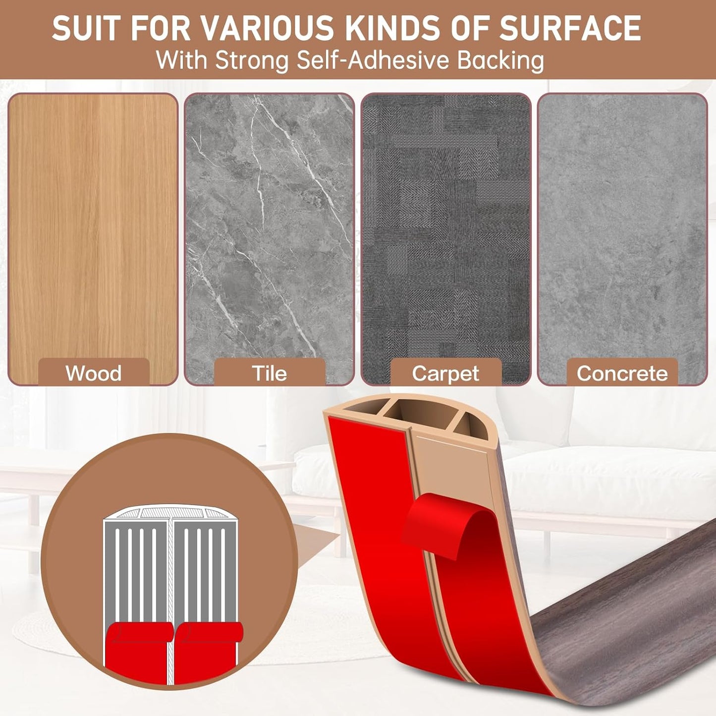 Floor Cord Cover Self Adhesive Cord Hider Floor Extension Cord Covers for Floor Power Cord Protector Cable Management Prevent Cable Trips Cable Cavity 0.59" W x 0.31" H (Brown Walnut Wood, 20Ft)