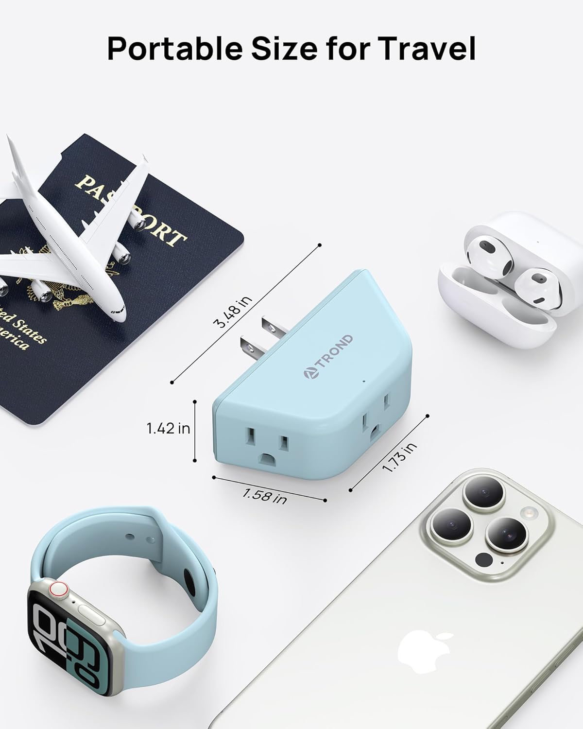 TROND Outlet Extender, 3 Way Angled Plug Splitter, 3-Prong Grounded Wall Outlet Adapter, Cruise Essentials, Compact and Practical Plug Expander for Home Decoration Travel Essentials, Mint Green