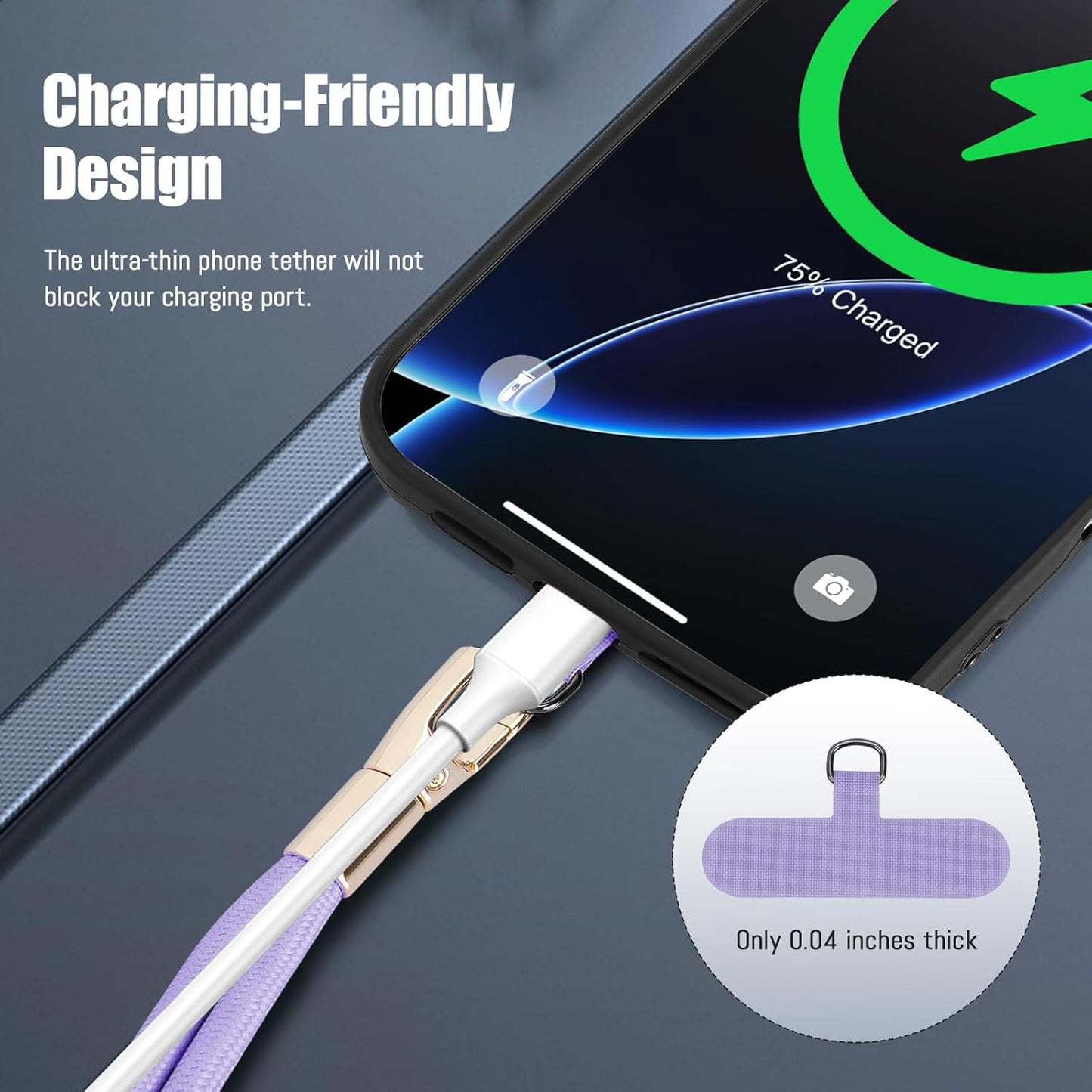 Phone Lanyard 2 Pack, 2x Adjustable Crossbody Phone Strap, 2x Tether Tab, Anti-theft Universal Cellphone Multifuctional Patch Lanyards for iPhone & Most Smartphones, Silver Grey + Purple