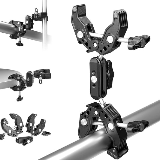 NEEWER Double Super Clamp Camera Mount with Magic Arm, Cold Shoes for Desk Studio Light Stand Holder Photography Reflector, Flag, Cross Bars, Motorcycle, Umbrella, Pole Stick Shoot Accessories Tools