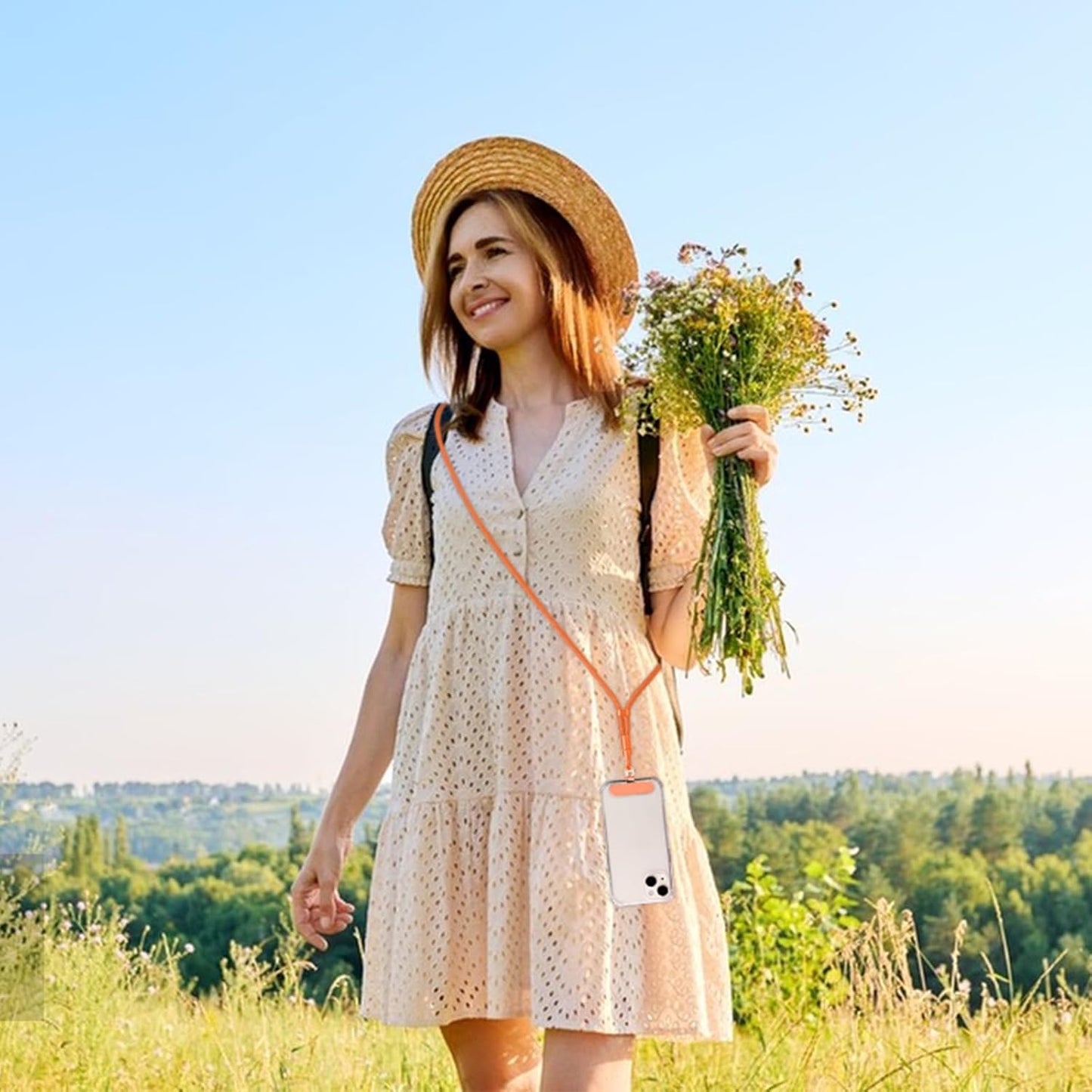 2 Pack Phone Lanyard,2×Phone crossbody strap,4×Tether Tabs,Universal Cell Phone Multifuctional Patch Polyester Lanyards,Cell Phone Lanyards for Women and Men(purple+orange)