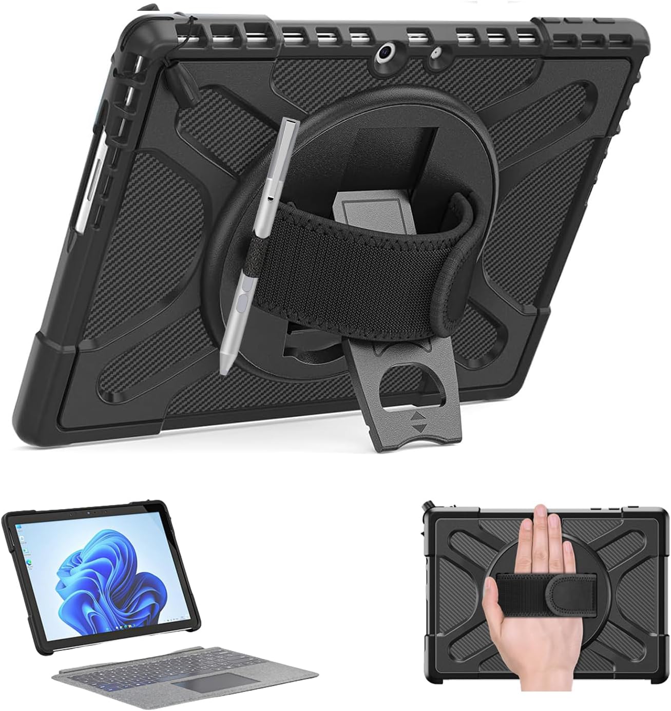 ZenRich Case for Microsoft Surface Go 4/3/2/1 10.5-inch,Protective Case for Surface Go 4/3/2/1 with 360 Rotating Kickstand/Hand Strap Heavy Duty Shockproof,Compatible with Type Cover Keyboard