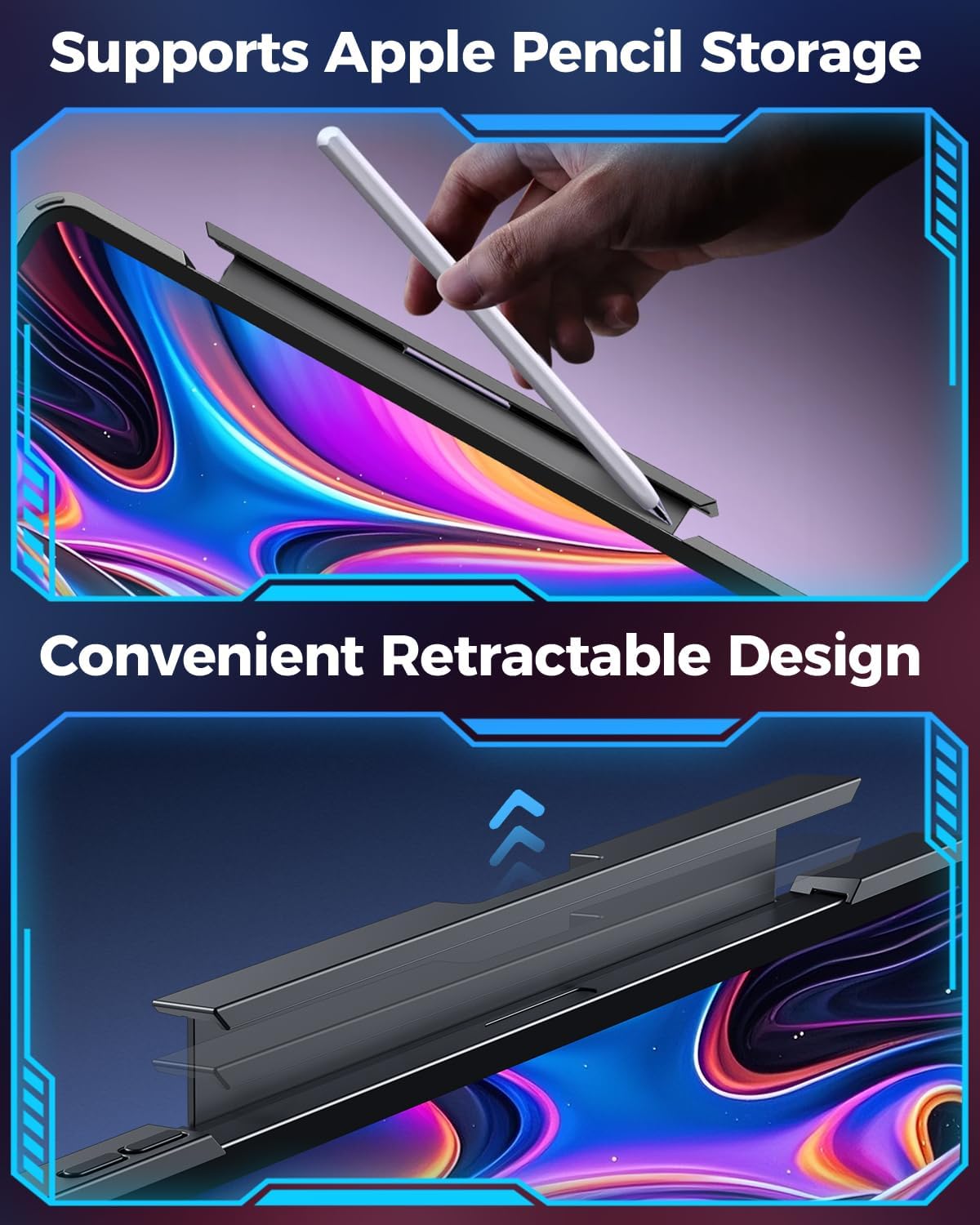 SIBEITU Keyboard Case for iPad Pro 13 Inch M5 2025 / M4 2024, Clear Wireless Protective Cover with Multi-Touch Trackpad, 7-Color Backlight & 3-Brightness, 360 Rotatable, Visible PCB Tech Design, Black