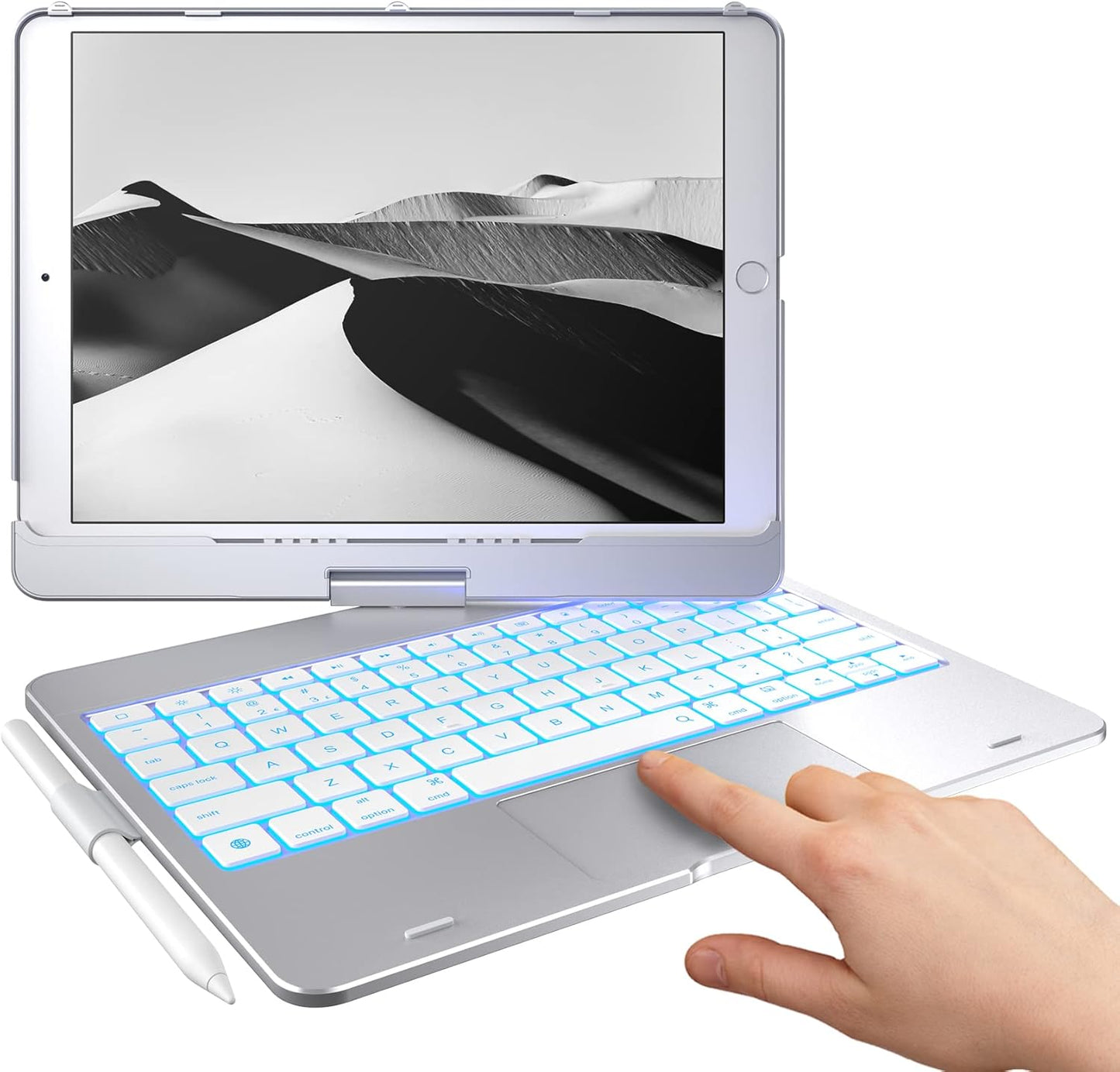 typecase Touch Case with Keyboard for iPad 9th Generation (10.2", 2021), Multi-Touch Trackpad, 10 Color Backlight, 360, Thin & Light - iPad 8th Gen (2020), 7th Gen (2019), Air 3, Pro 10.5 (Silver)