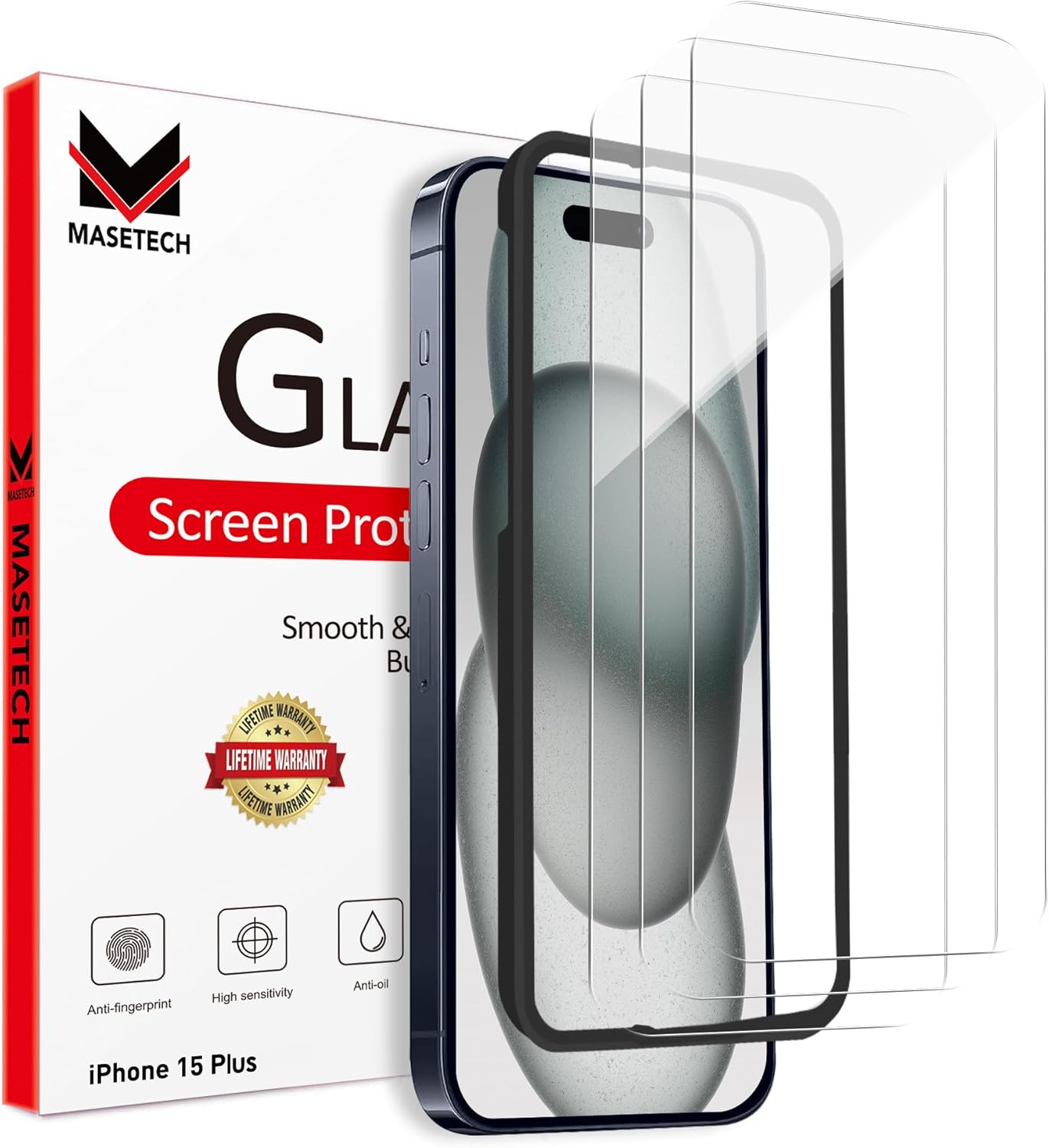 Tempered Glass Screen Protector for iPhone 15 Plus Clear (3 Pack)