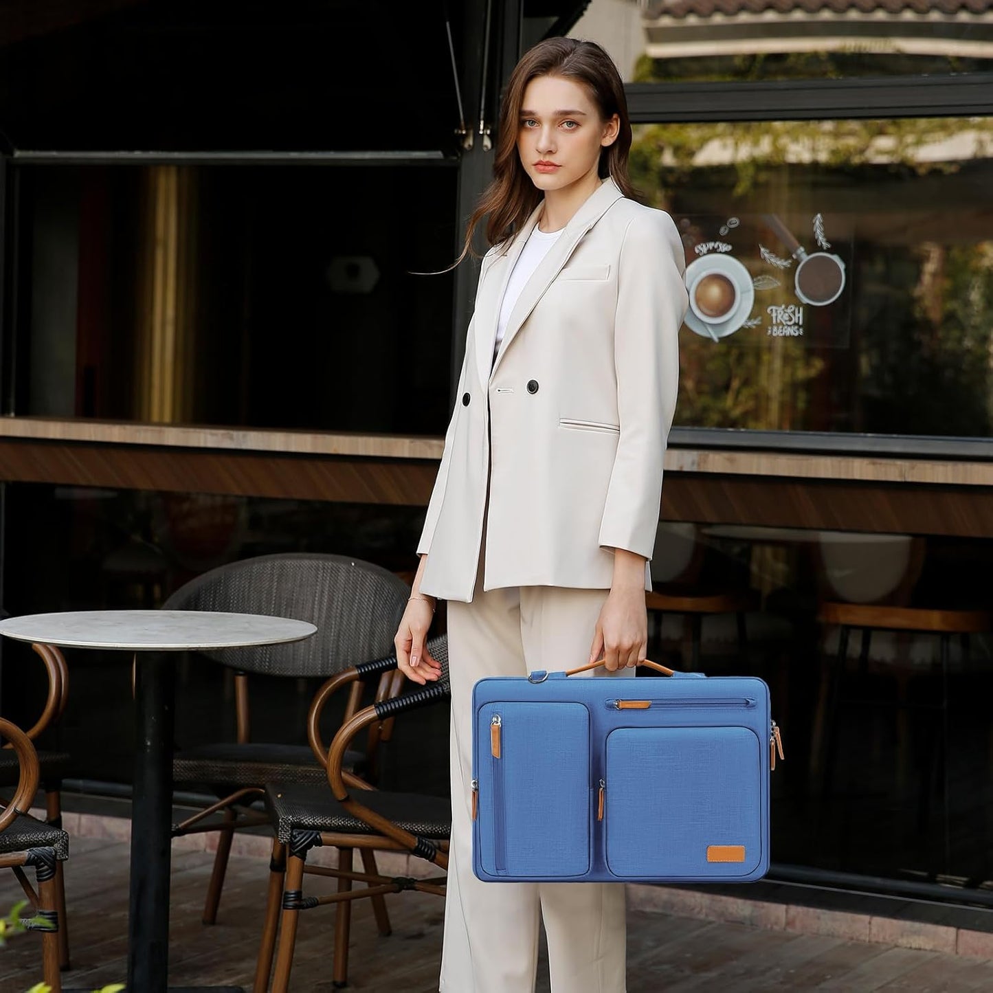 MOSISO 360 Protective Laptop Shoulder Bag,15-15.6 inch Computer Bags Compatible with MacBook Pro 16 inch, HP, Dell, Lenovo, Asus Notebook,Side Open Messenger Bag with 4 Zipper Pockets, Cadet Blue