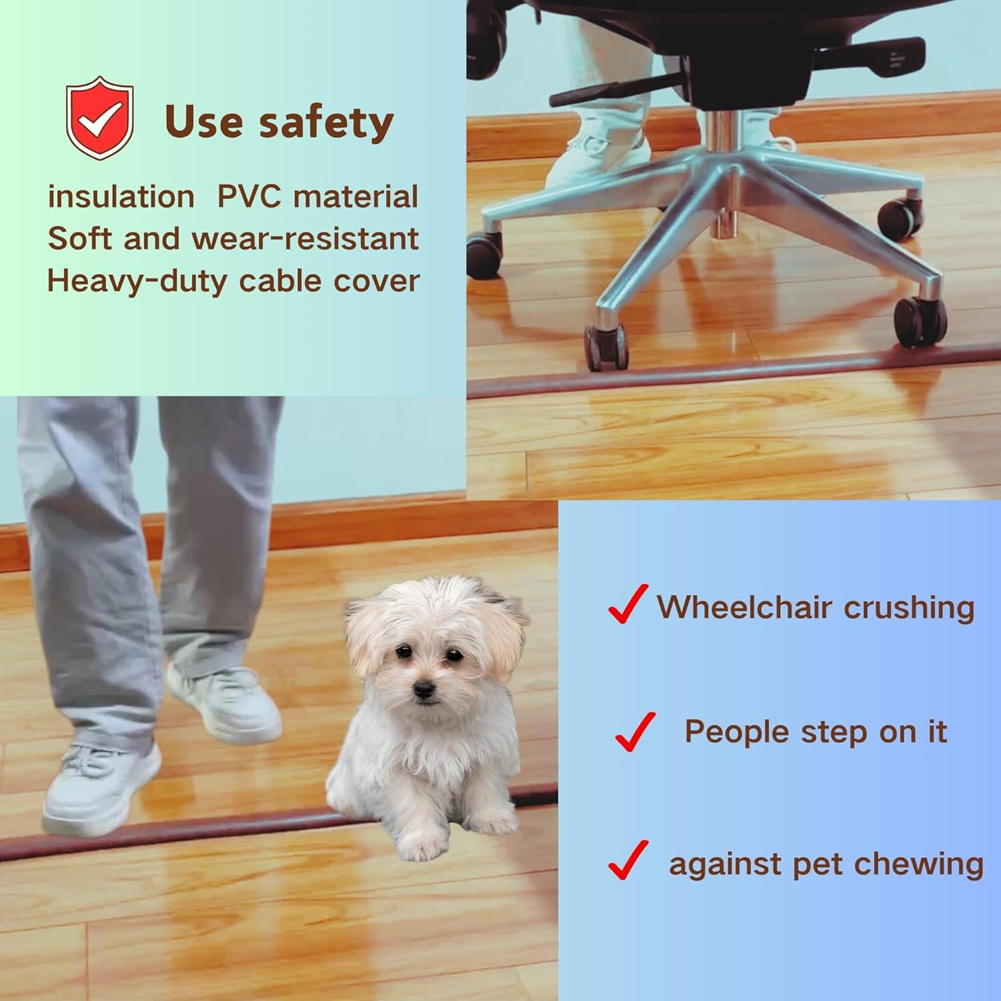 3.3ft Self Adhesive Floor Cord Cover,Heavy Duty Soft PVC Cable Protector and Extension Cord Hider,Cord Management System to Hide Wires on Floor,Cable Cavity:0.61" (W) x 0.32" (H) Brown