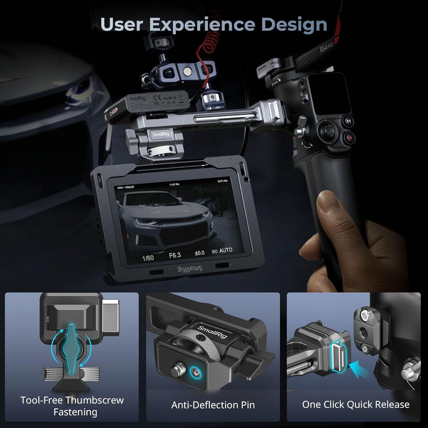 SMALLRIG HawkLock Quick Release Adjustable Camera Monitor Mount, NATO Rail and Cold Shoe, Tilt 165° Adjustable, for DJI RS 4 Mini/RS 4 Pro/RS 4 /RS 3 Mini/RS 3 Pro/RS 3 /RSC 2 /RS 2 Stabilizers