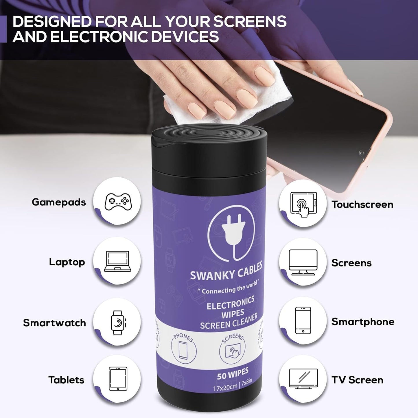 Screen Cleaner Wipes: Electronic Wipes for Screens - Computer Screen Wipes for Lens, Phone, TV Screen and Monitor Cleaning - Tech Wipes & Microfiber Cloth (Canister, 600 Count)