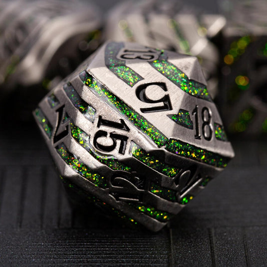 Stripe Metal Dice Set D&D,7PCS Solid Metal Glitter Dice with Gift Box,RPG Polyhedral Dice Set for DND Table Game