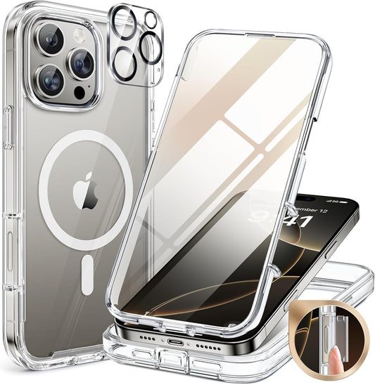 Miracase for iPhone 16 Pro Max Case 6.9'', [Bubble Free] Full-Body Bumper Phone case with Built-in Full Glass Screen &Lens Protector,Compatible with MagSafe,Drop Proof 16 Pro Max Cover,Clear