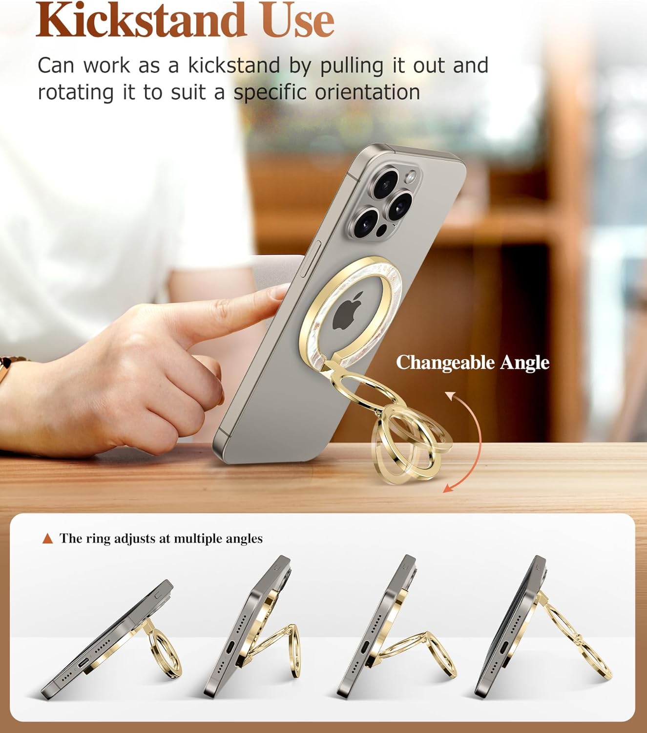 GVIEWIN Magnetic Phone Ring Holder, Compatible with MagSafe Phone Grip with Adjustable Stand, Magnet Phone Ring Kickstand for iPhone 16 Pro Max/Plus/15/14/13/12 Series/Other Phones (Pearlescent)