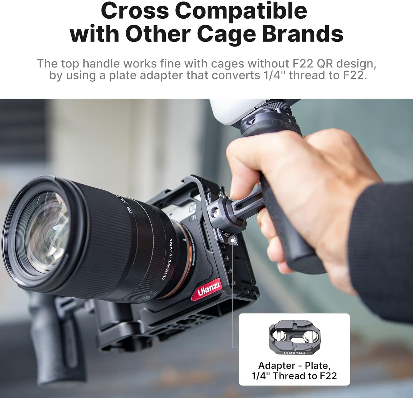 FALCAM F22 Quick Release Handle, Camera Side Handheld Grip Convert 1/4" Thread to F22 QR System, 22mm Aluminum Video Shooting Accessory Filmmaker Photographer You-Tuber Must Have