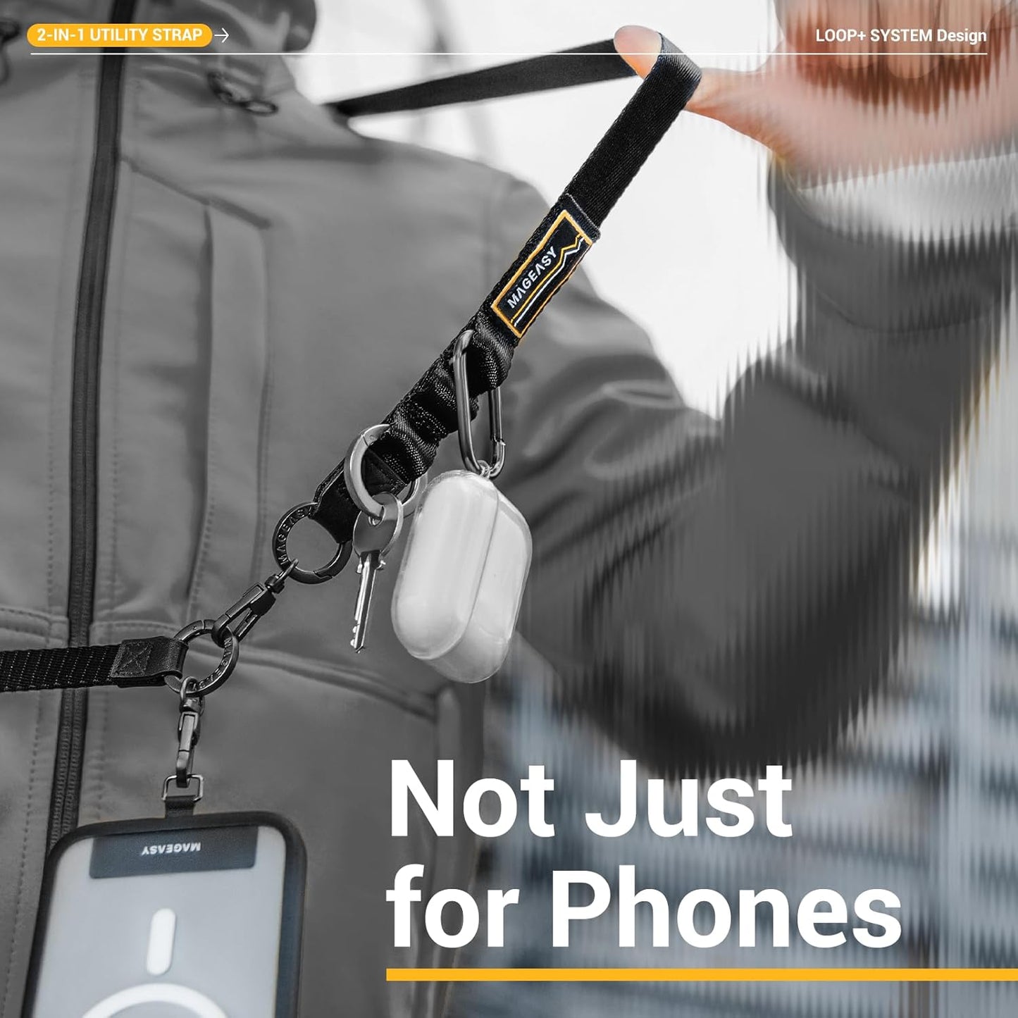 MAGEASY 2-In-1 Cell Phone Lanyard Crossbody - Universal Crossbody Phone Strap & Phone Wrist Strap with Built-in Keychain, Phone Tether Tab | Anti Drop & Anti Theft for Daily & Outdoor Activities