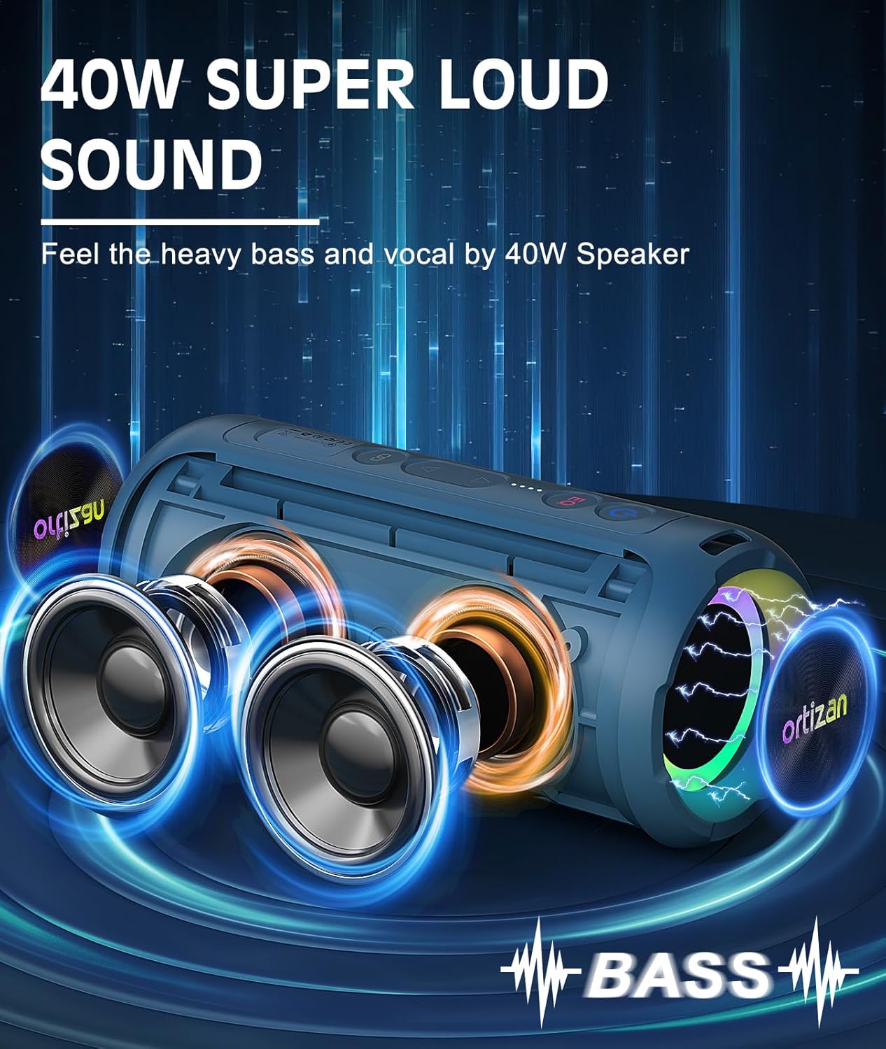 Ortizan Bluetooth Speaker, IPX7 Waterproof, Portable Speakers with HD Sound, Deep Bass, RGB Lights (Notice: X8 Pro Navy and X8 Pro Blue Cannot be paired via TWS Due to Different Bluetooth Versions)