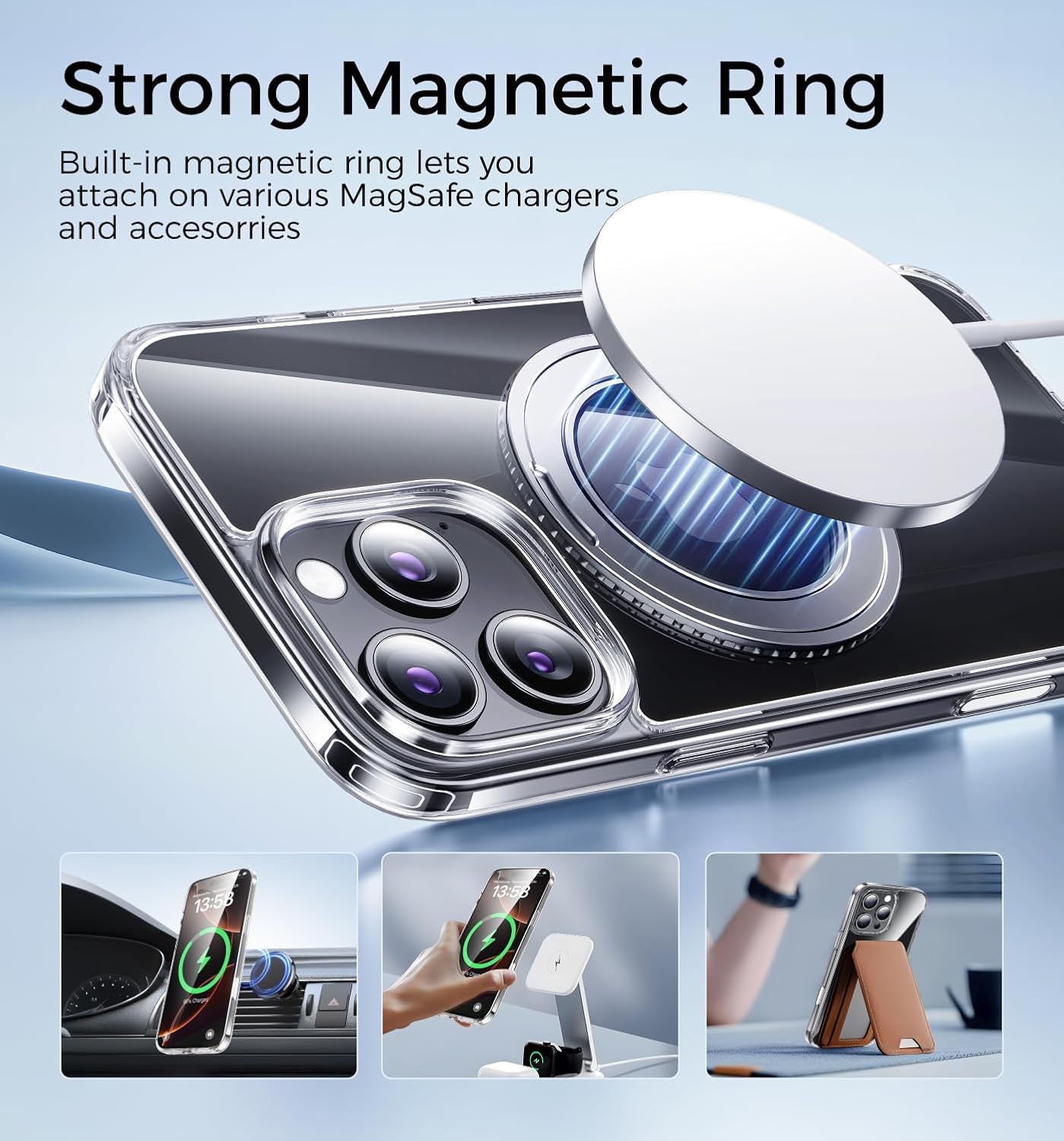 MAGIC JOHN 360° Rotatable Magnetic Invisible Stand for iPhone 16 Pro Max Case [Camera Control Button] [Compatible with MagSafe] 16FT Shockproof for iPhone 16 Pro Max Case 6.9'' with Kickstand, Clear
