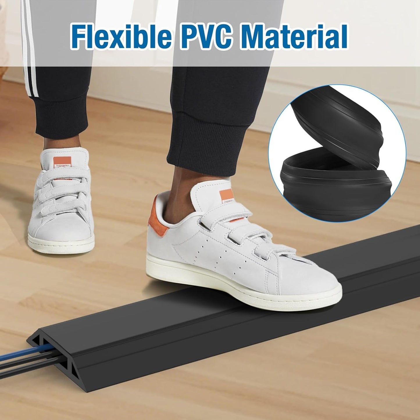 Eapele 10 ft Floor Cord Cover Heavy Duty Cable Protector, Easy to Unroll, Prevent Trip Hazard for Home Office or Outdoor Settings (Black - 2pcs)