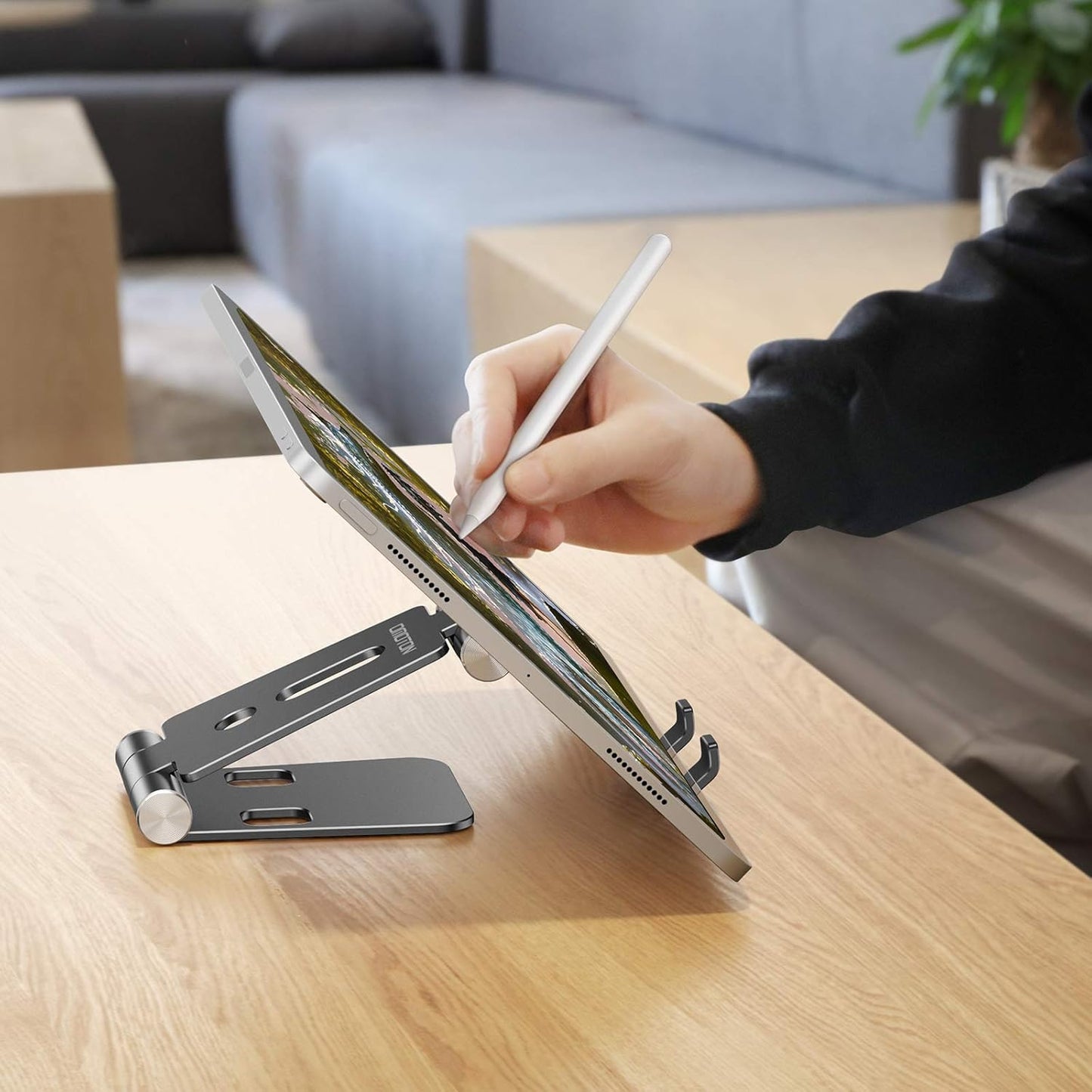 OMOTON Foldable Cell Phone Stand, C4 Portable Aluminum Phone Holder, Adjustable Phone Dock Cradle Compatible with iPhone 13/12/11 Pro Max, Samsung Galaxy, Small Tablets and Other Phones, Black